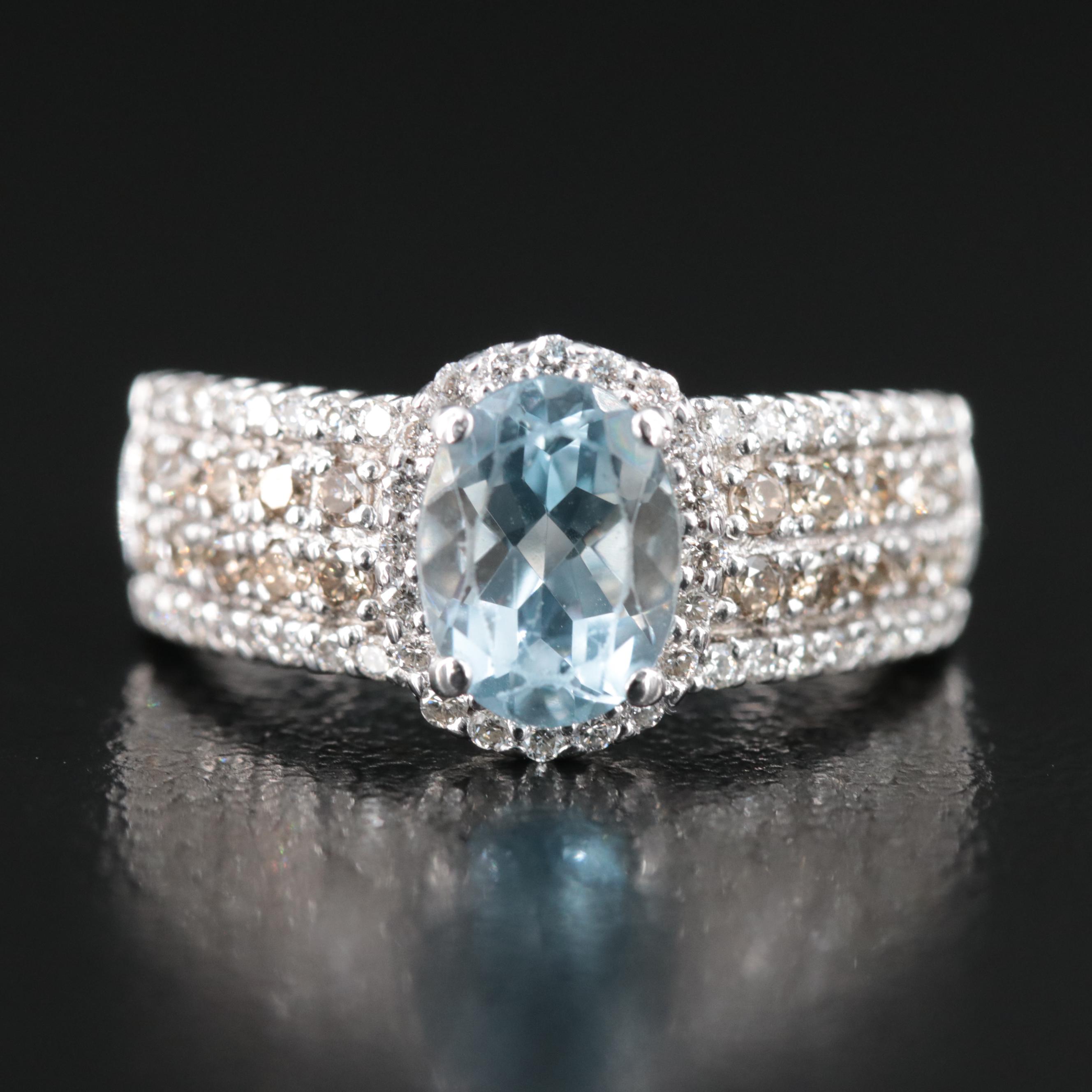 LeVian 14K Aquamarine and Diamond (Origin Undetermined) Ring