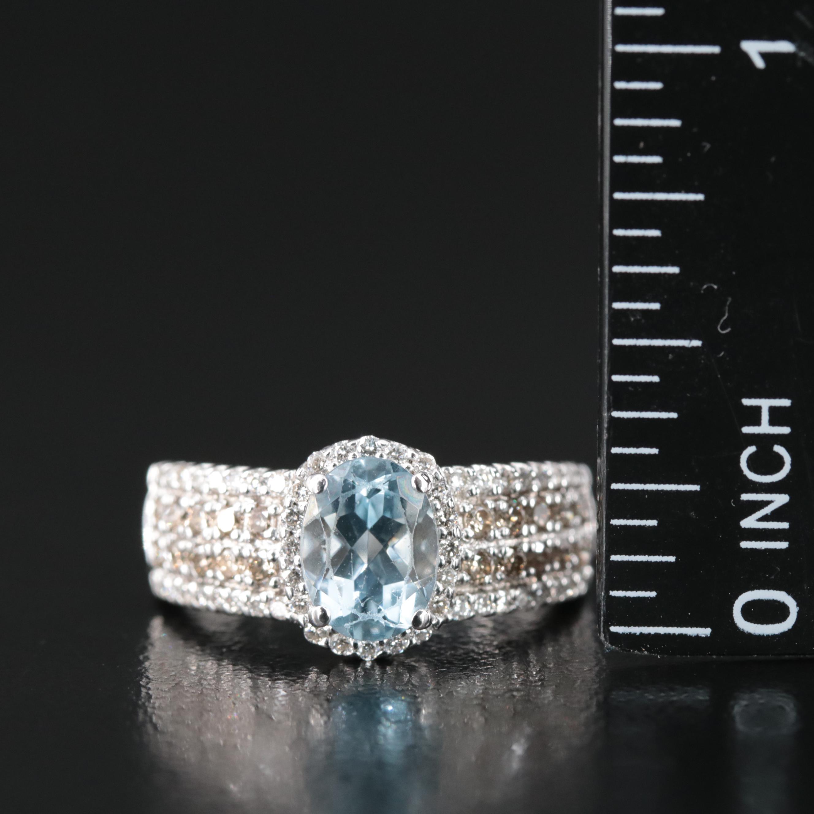 LeVian 14K Aquamarine and Diamond (Origin Undetermined) Ring