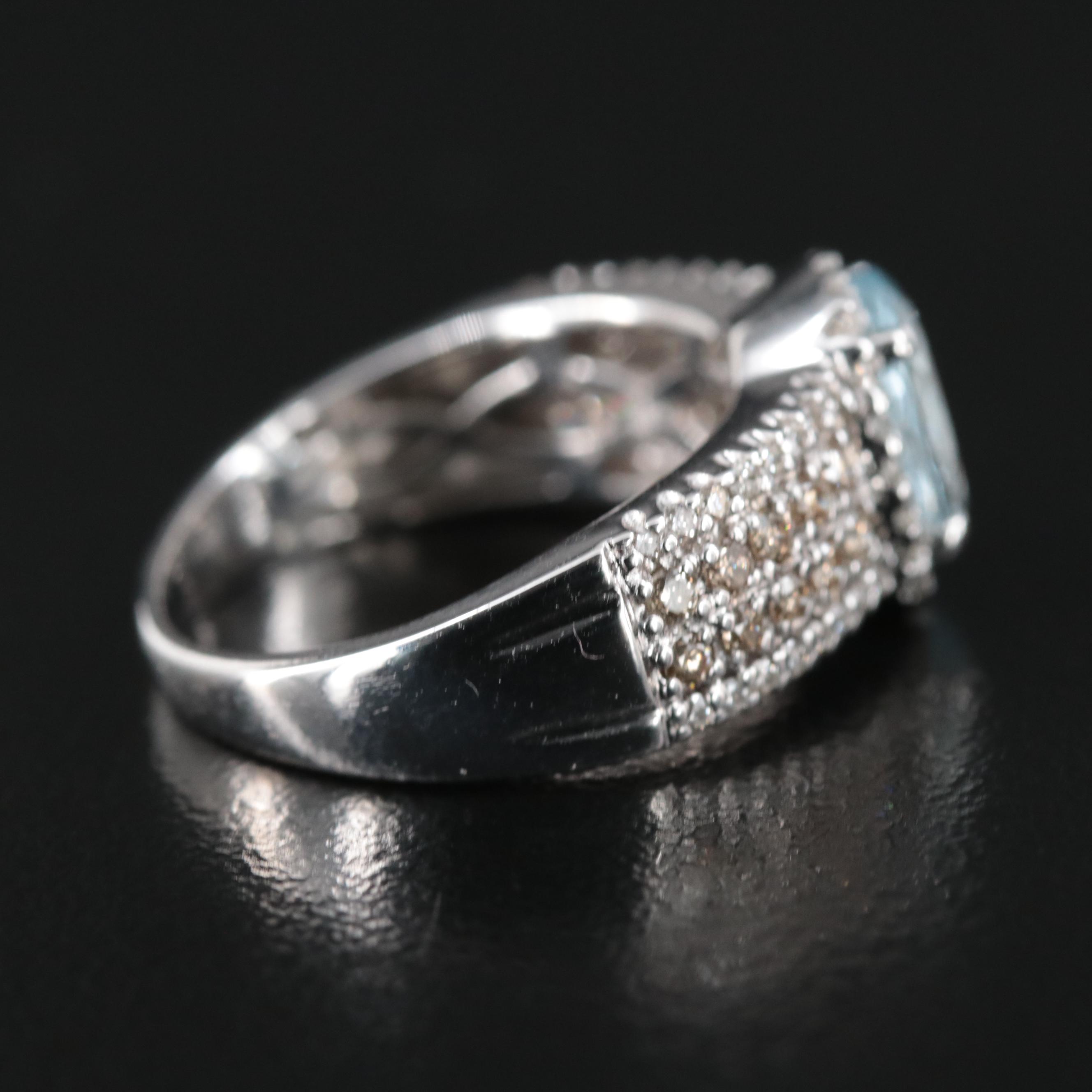 LeVian 14K Aquamarine and Diamond (Origin Undetermined) Ring