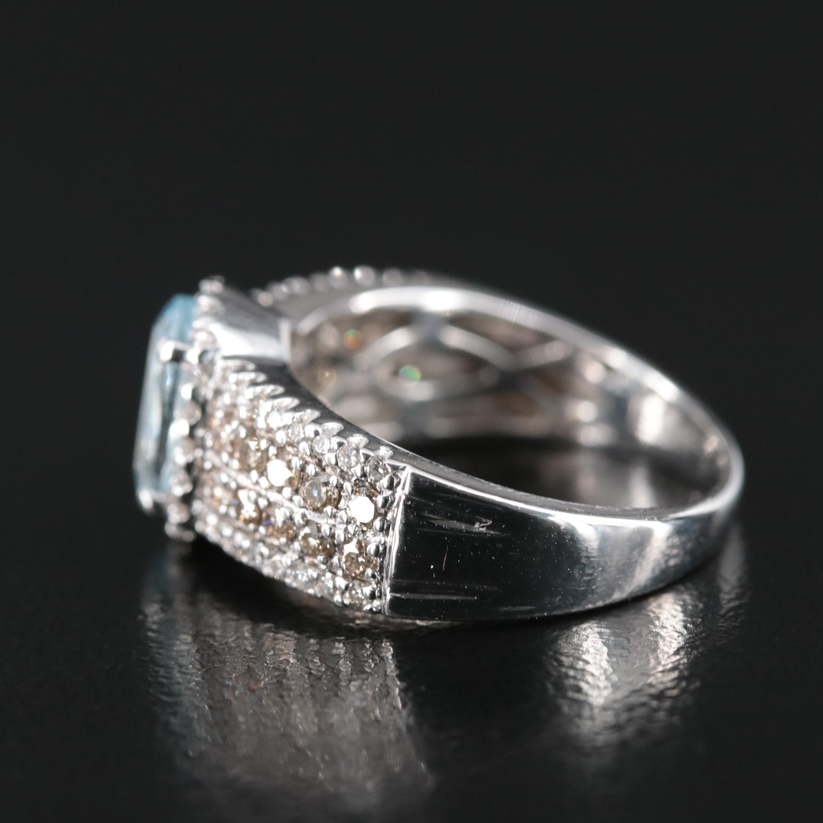 LeVian 14K Aquamarine and Diamond (Origin Undetermined) Ring