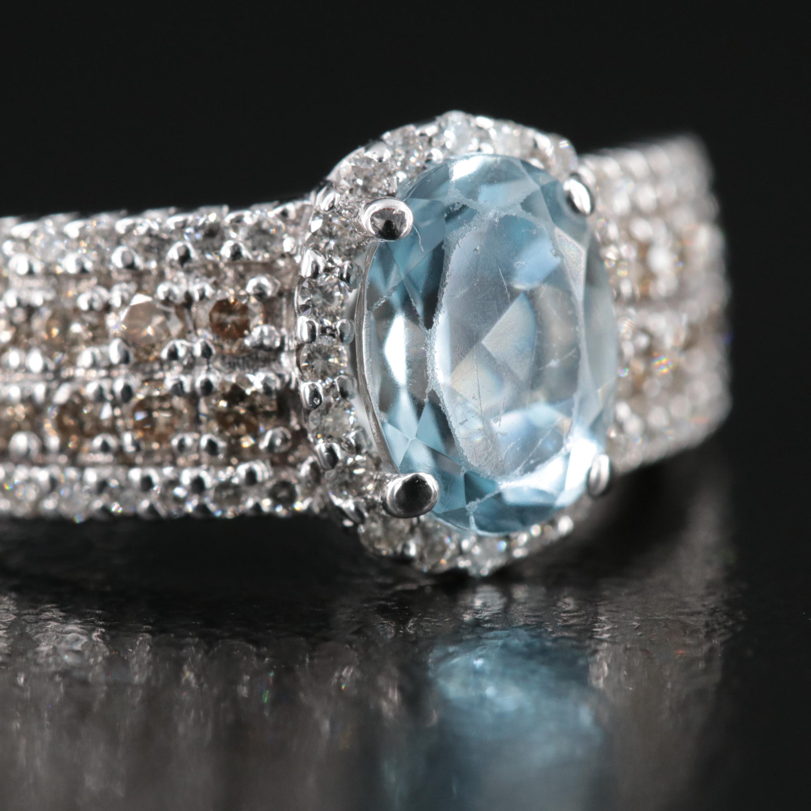 LeVian 14K Aquamarine and Diamond (Origin Undetermined) Ring