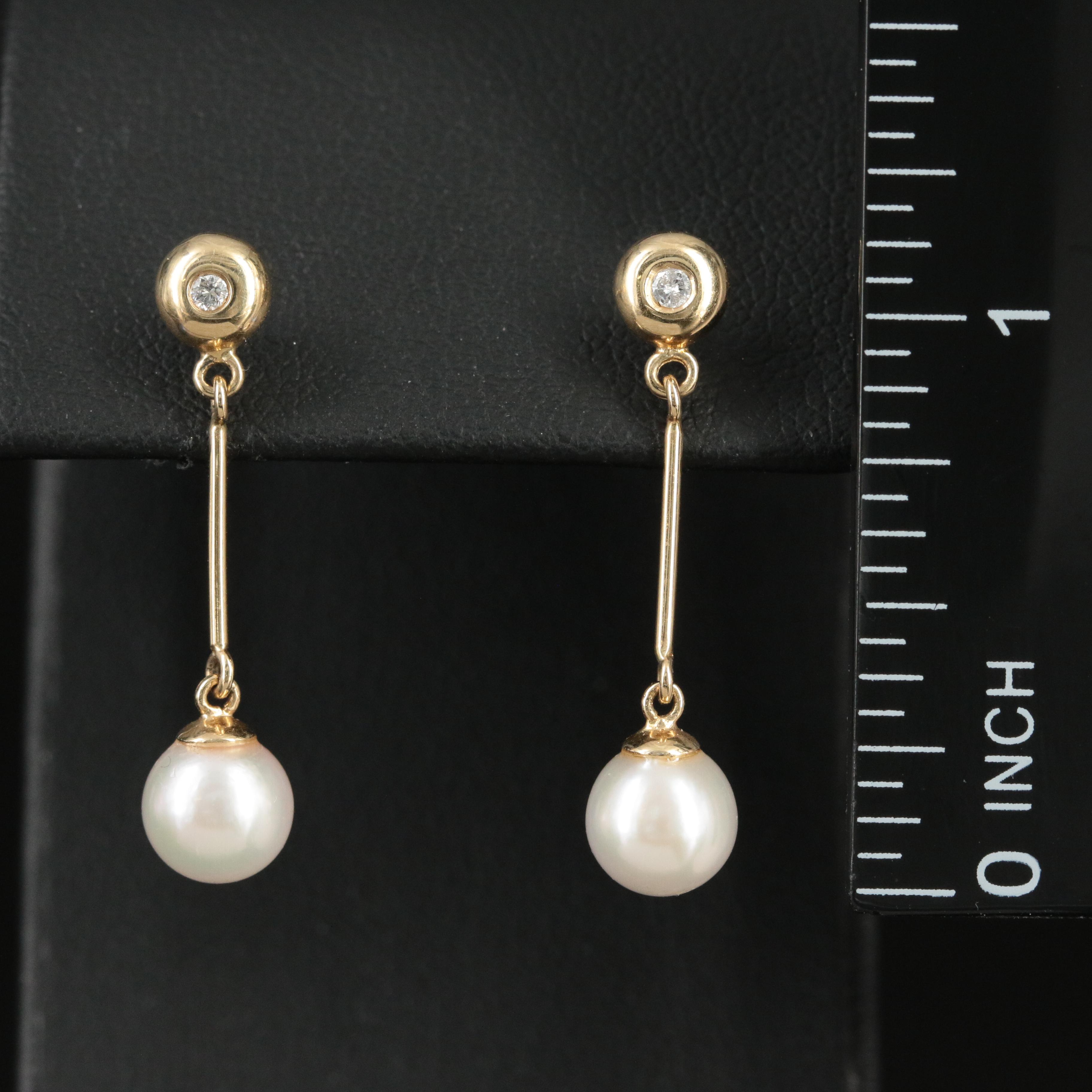 14K Pearl and Diamond Dangle Earrings