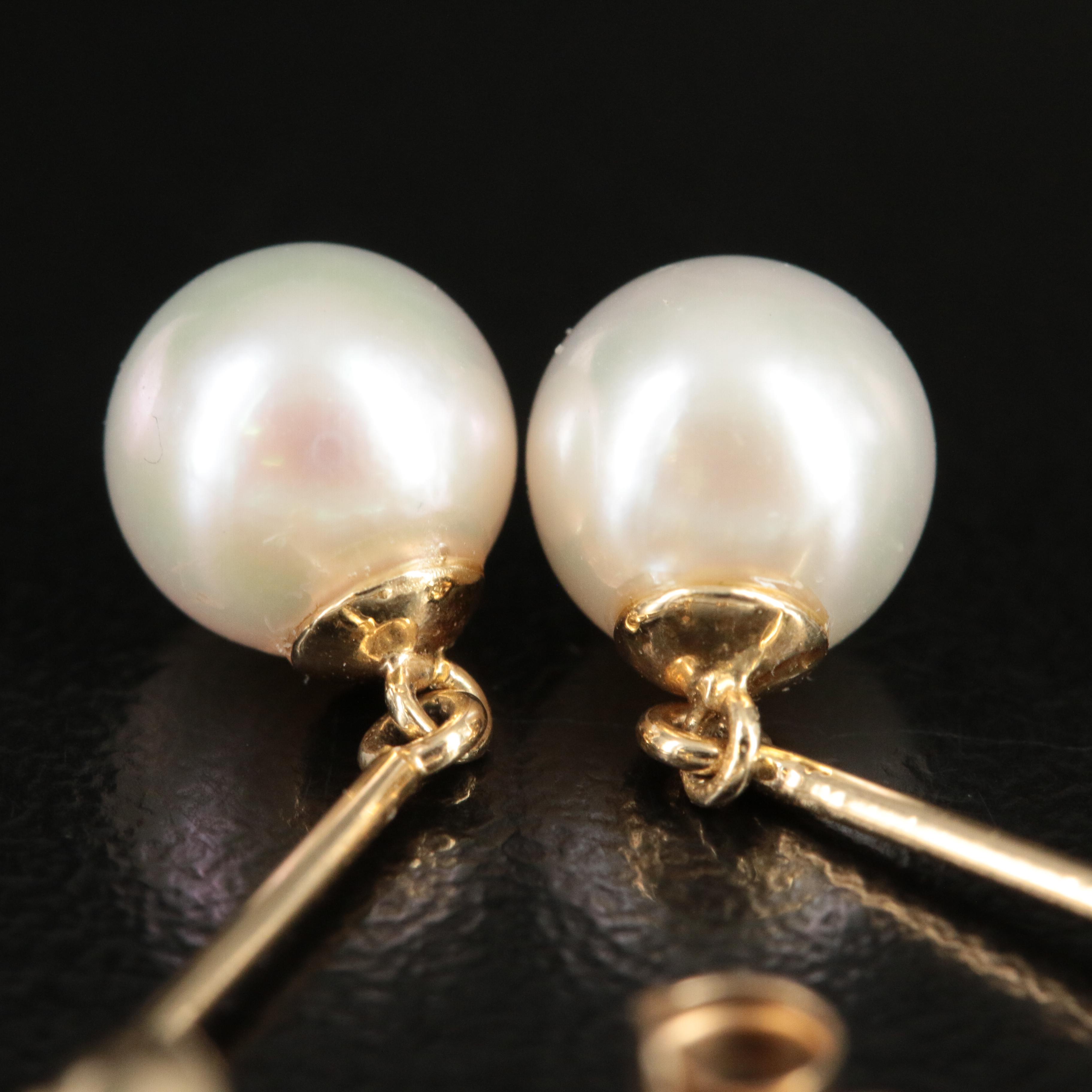14K Pearl and Diamond Dangle Earrings