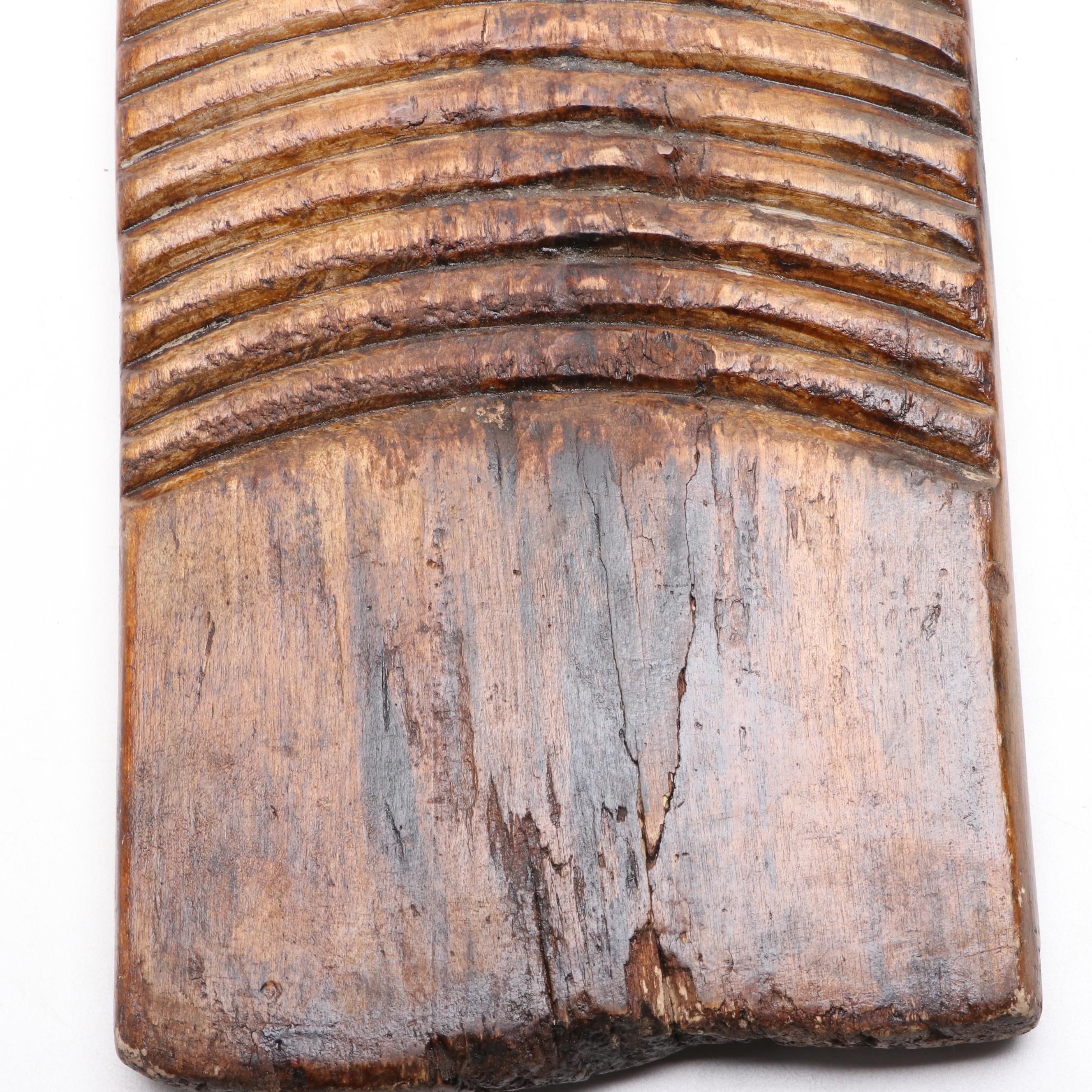 Blue and White Stoneware Salt Box with Wooden Top and Decorative Scrubbing Board