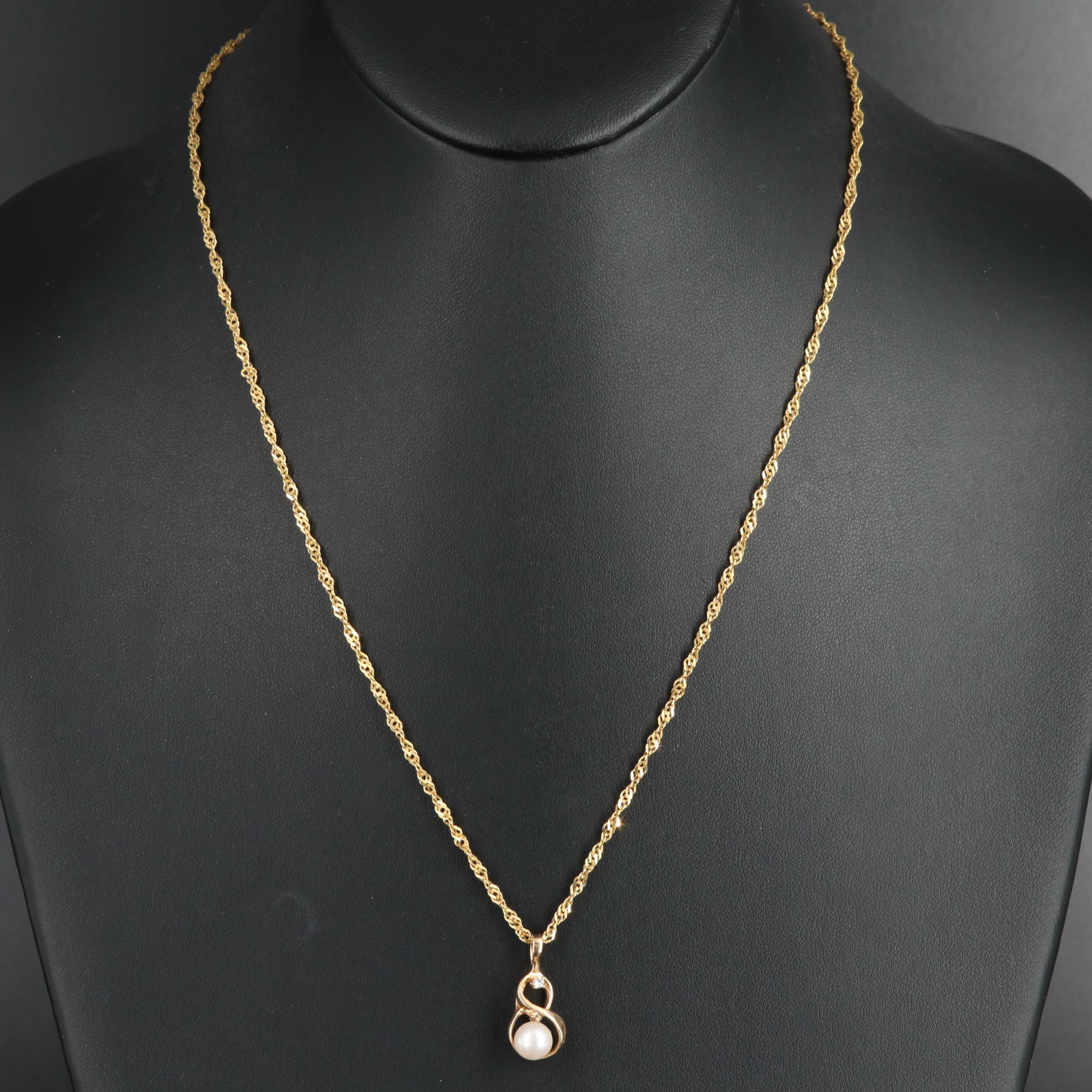 14K Pearl and Diamond Pendant Necklace