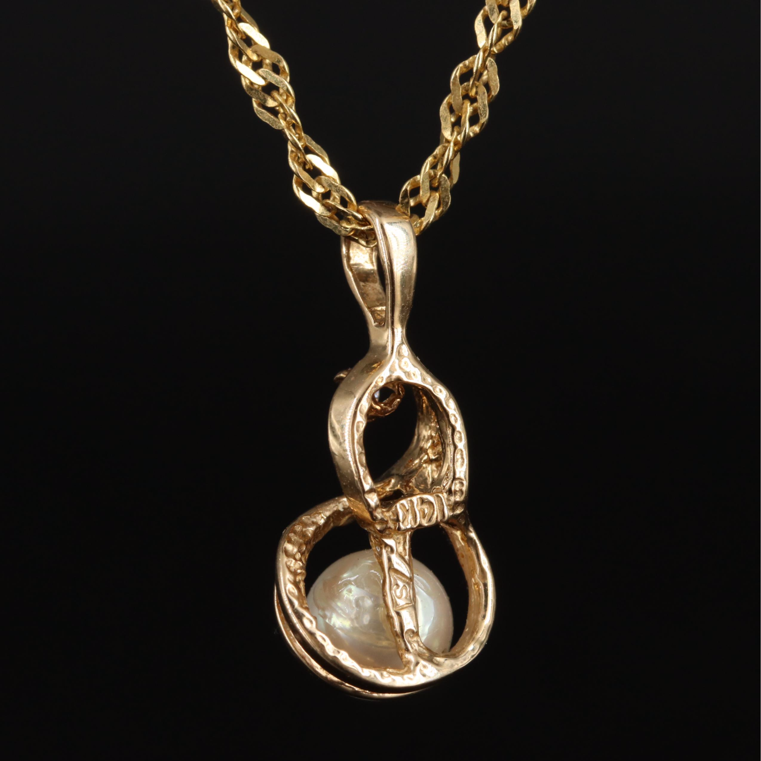 14K Pearl and Diamond Pendant Necklace