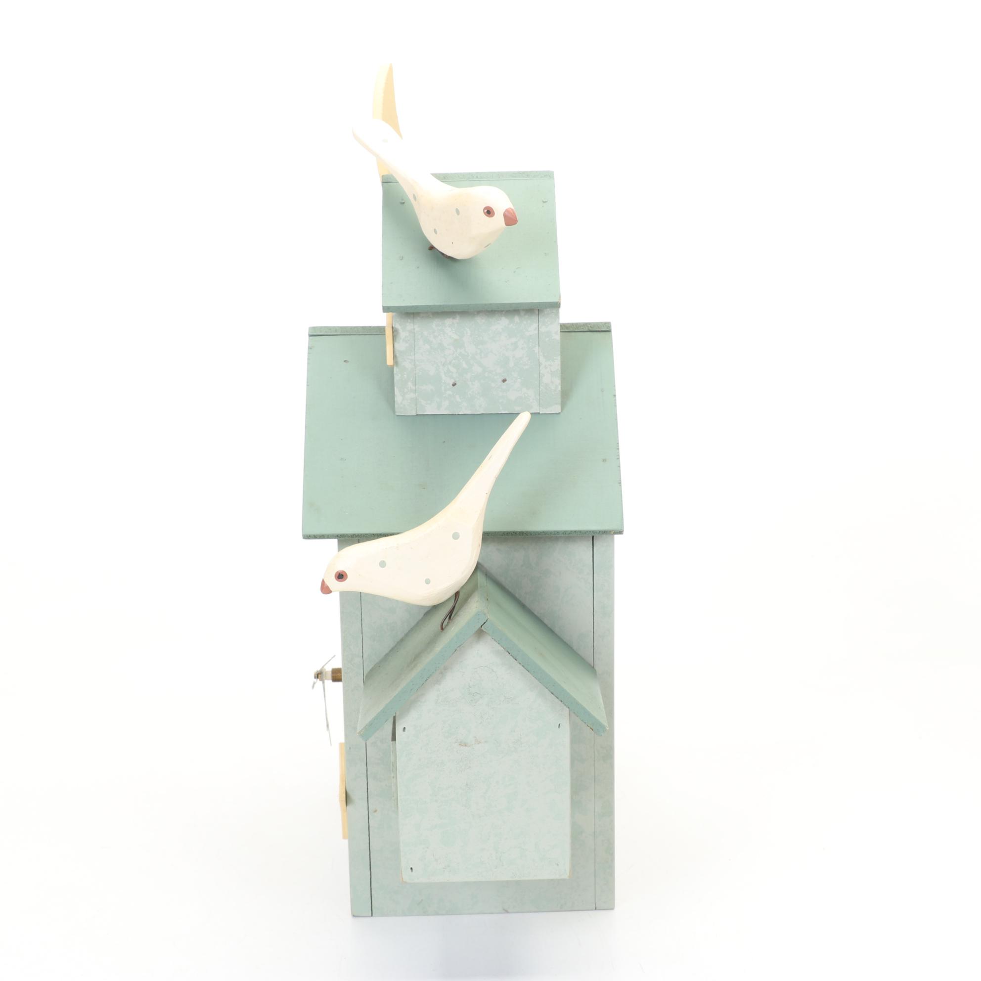 Hand-Decorated Bird House Collection with Pair of Lefton Parakeet Figurines