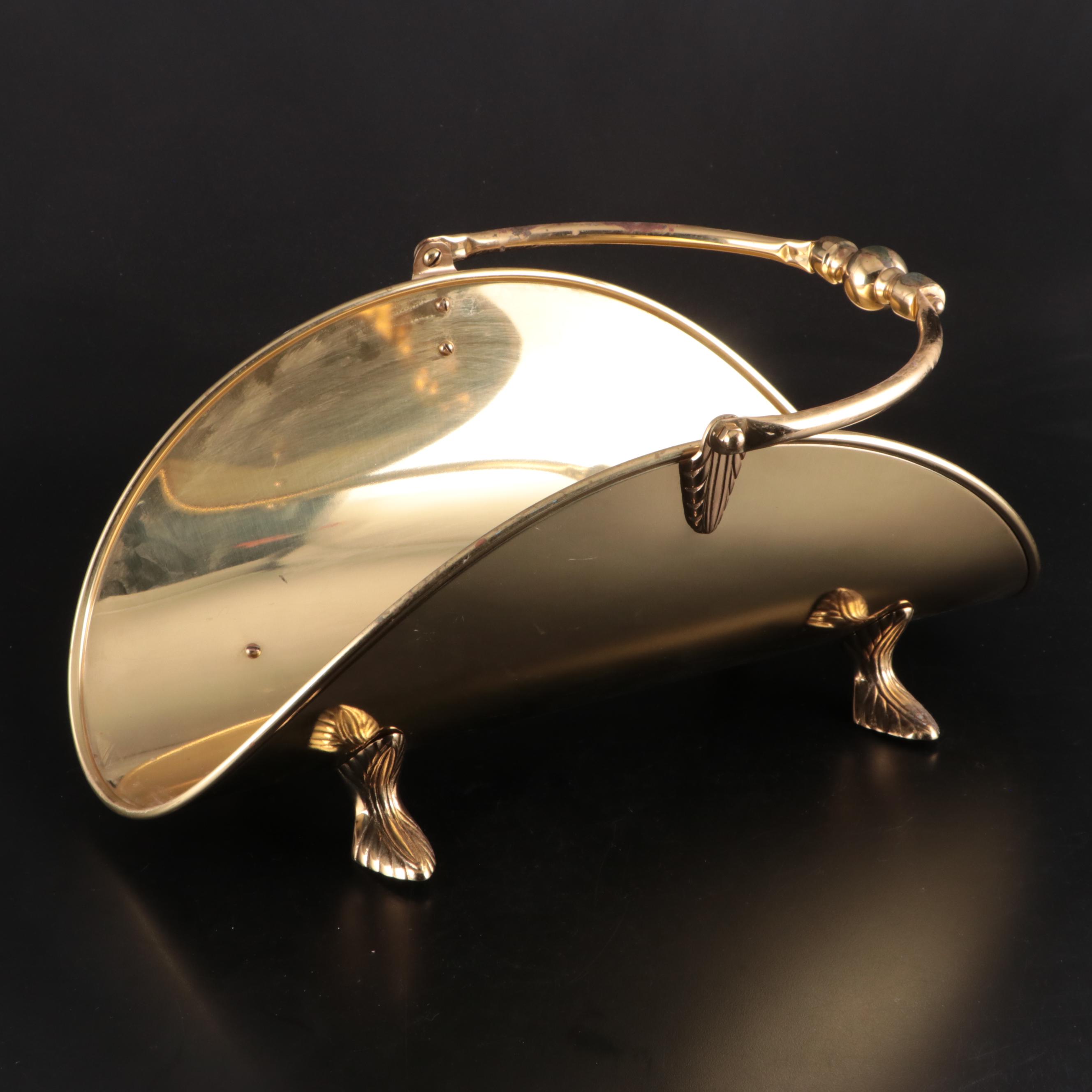 Footed Brass Fireplace Log Holder, Late 20th Century