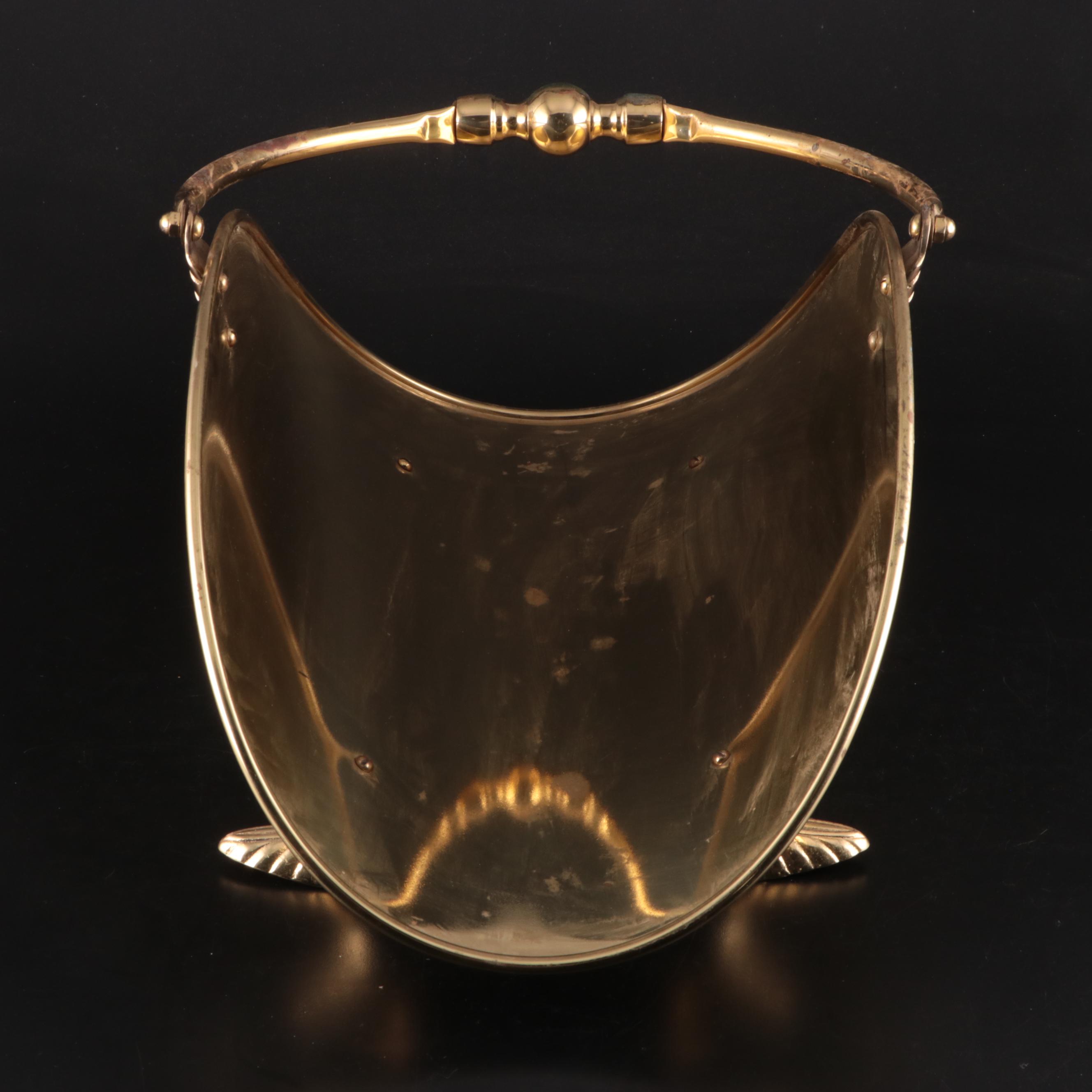 Footed Brass Fireplace Log Holder, Late 20th Century