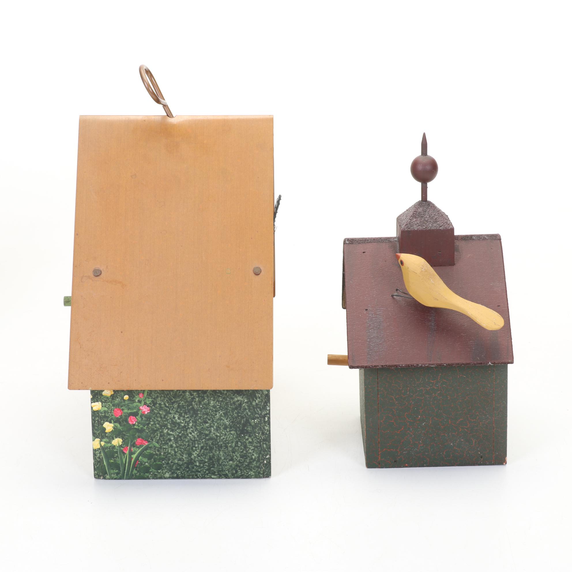 Hand-Decorated Bird House Collection with Pair of Lefton Parakeet Figurines