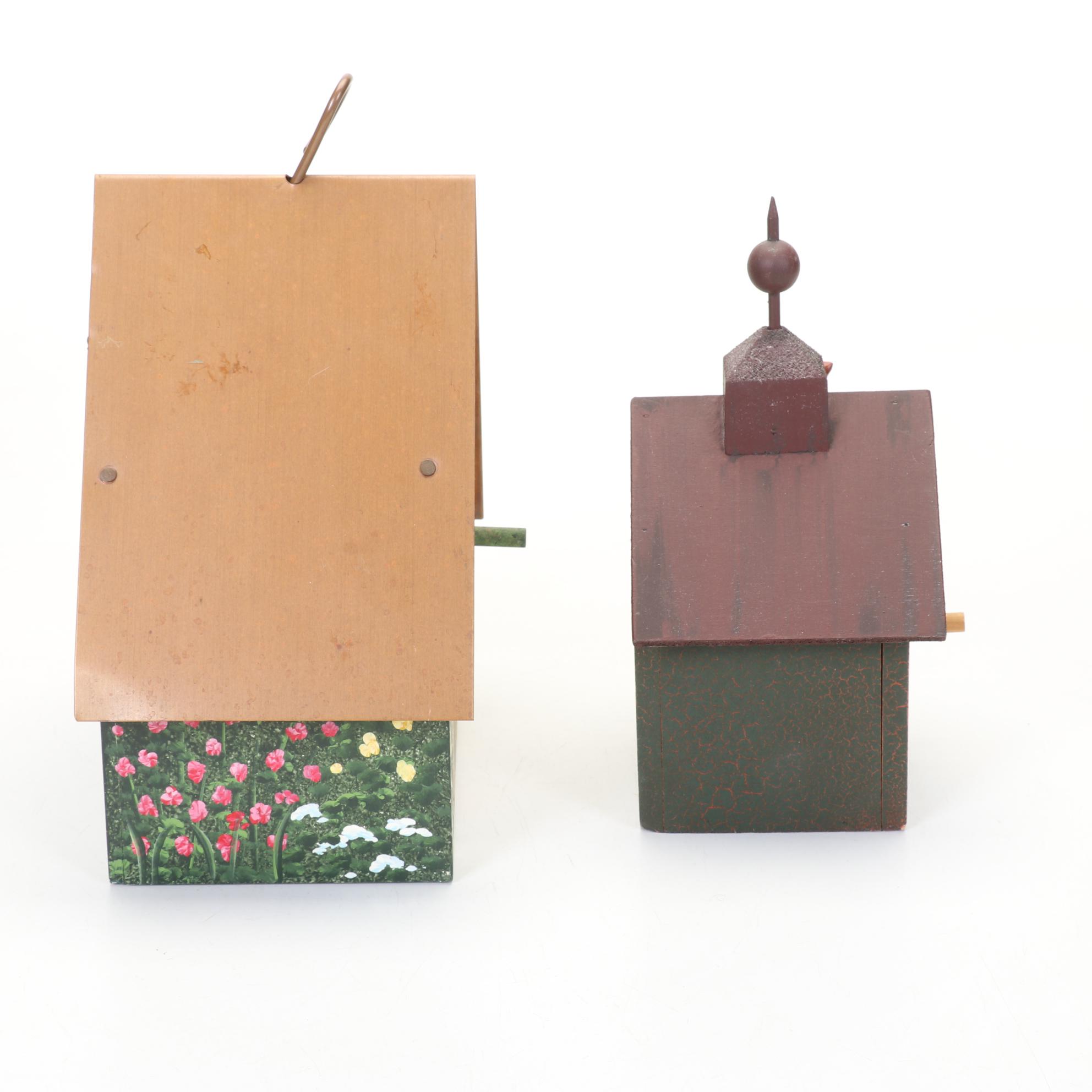 Hand-Decorated Bird House Collection with Pair of Lefton Parakeet Figurines