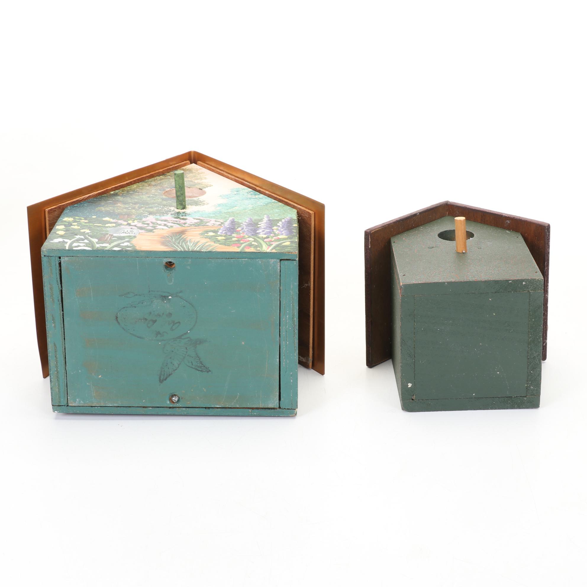 Hand-Decorated Bird House Collection with Pair of Lefton Parakeet Figurines