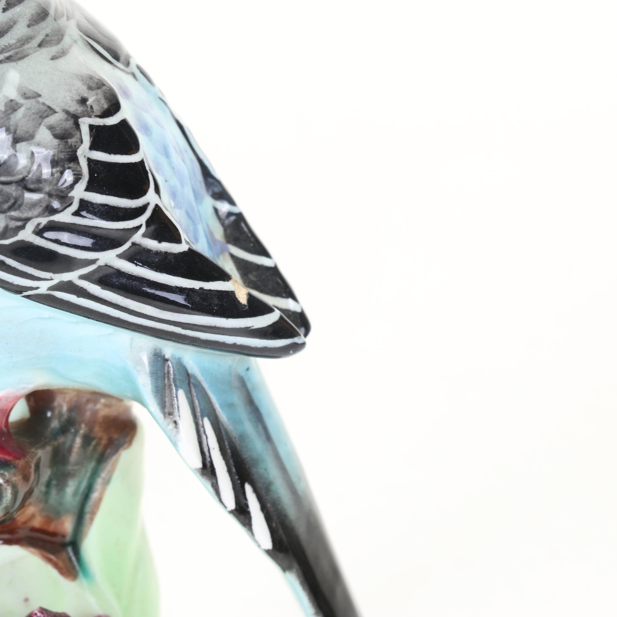 Hand-Decorated Bird House Collection with Pair of Lefton Parakeet Figurines