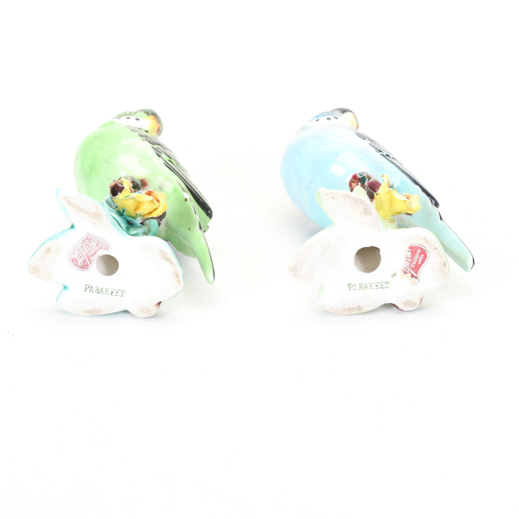 Hand-Decorated Bird House Collection with Pair of Lefton Parakeet Figurines