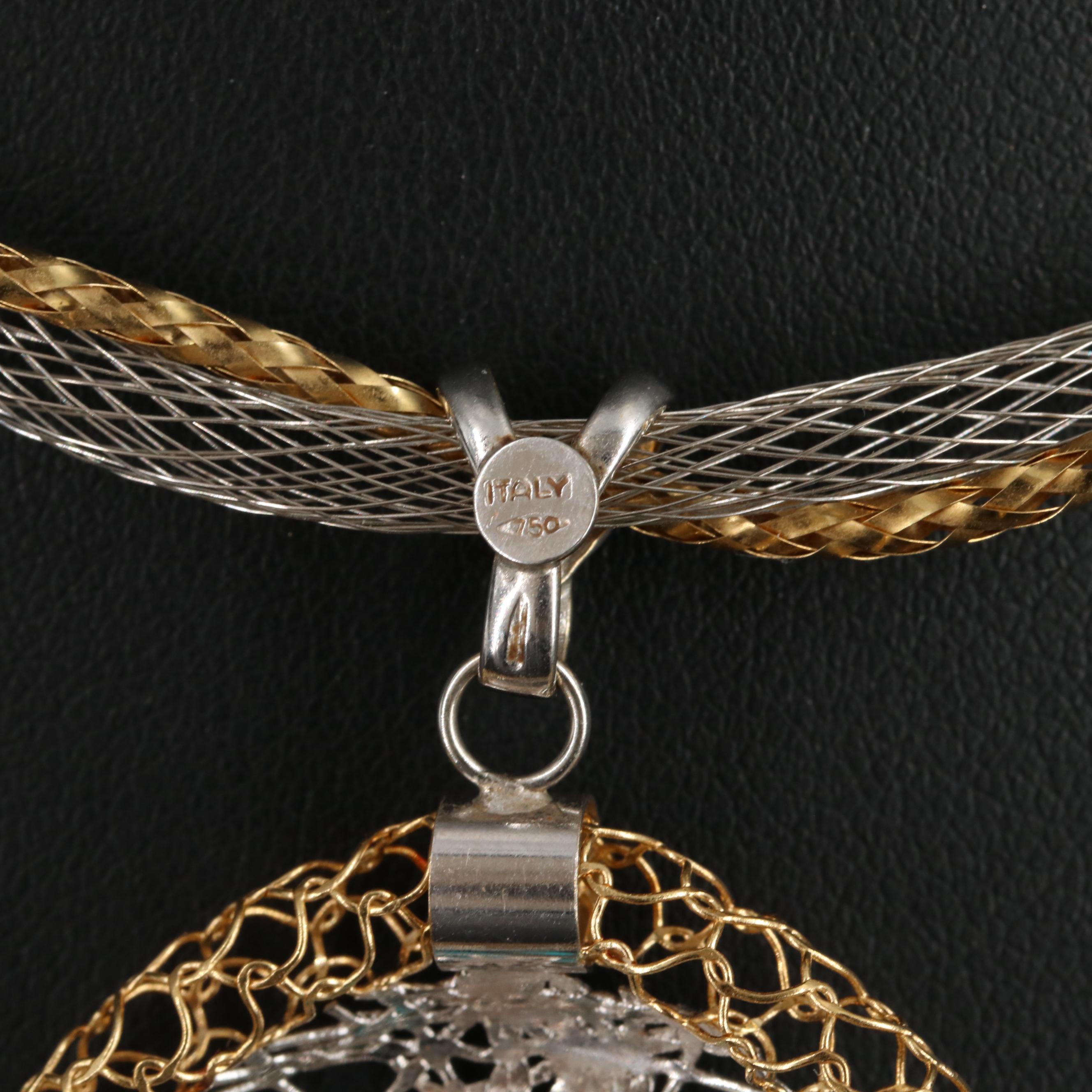 Italian 18K Floral Pendant Necklace with Enamel Accents