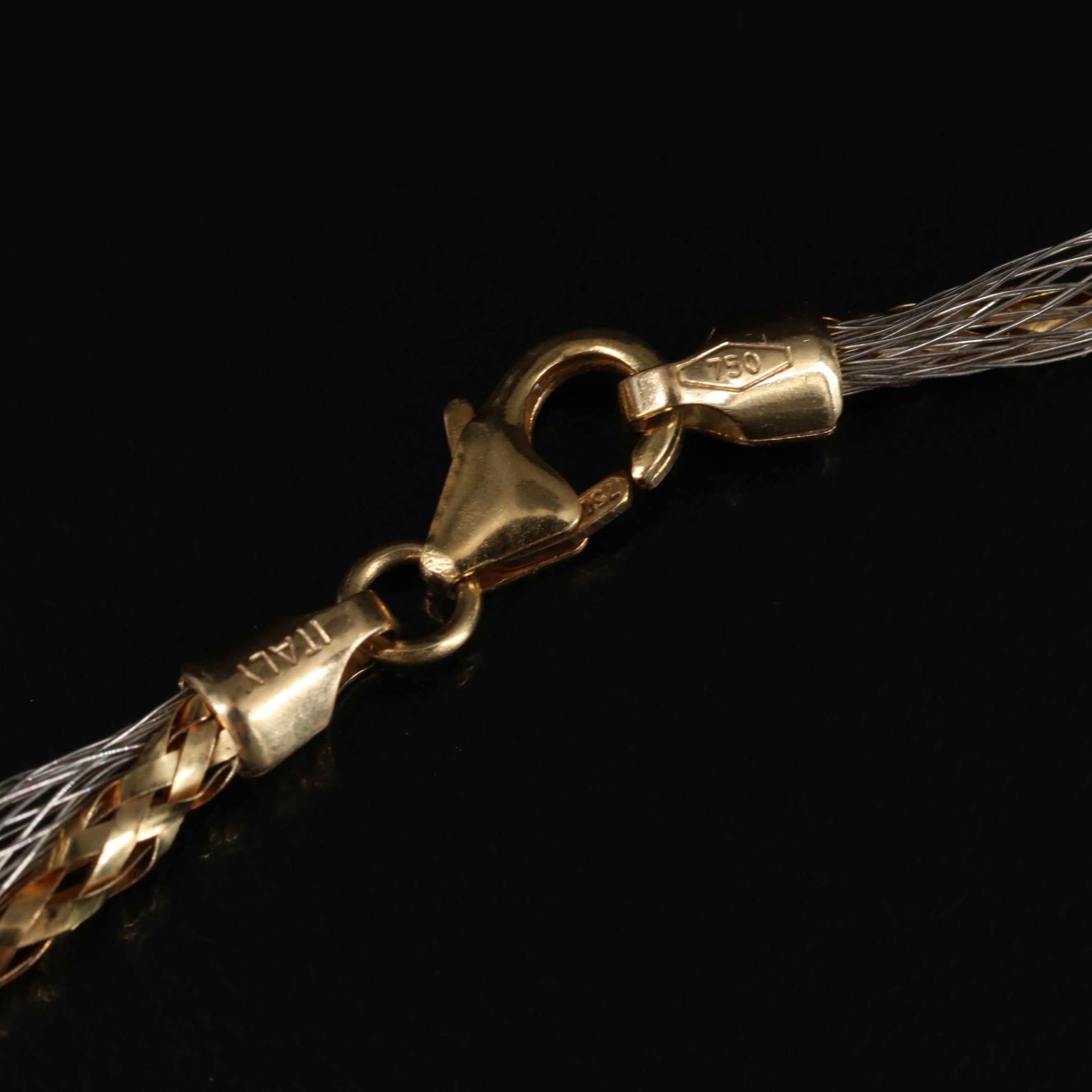 Italian 18K Floral Pendant Necklace with Enamel Accents