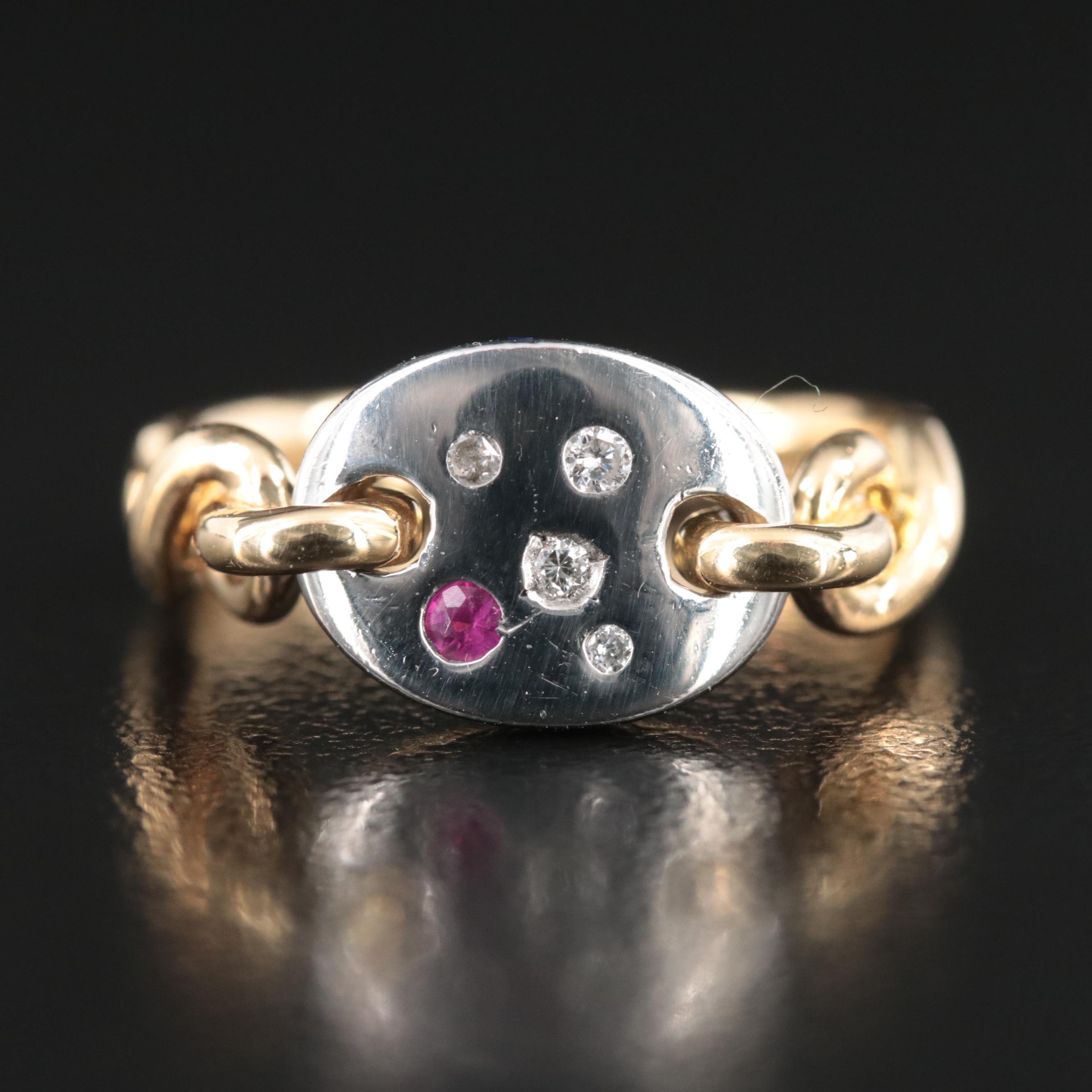 Platinum and 14K Diamond and Ruby Ring with Infinity Shoulders