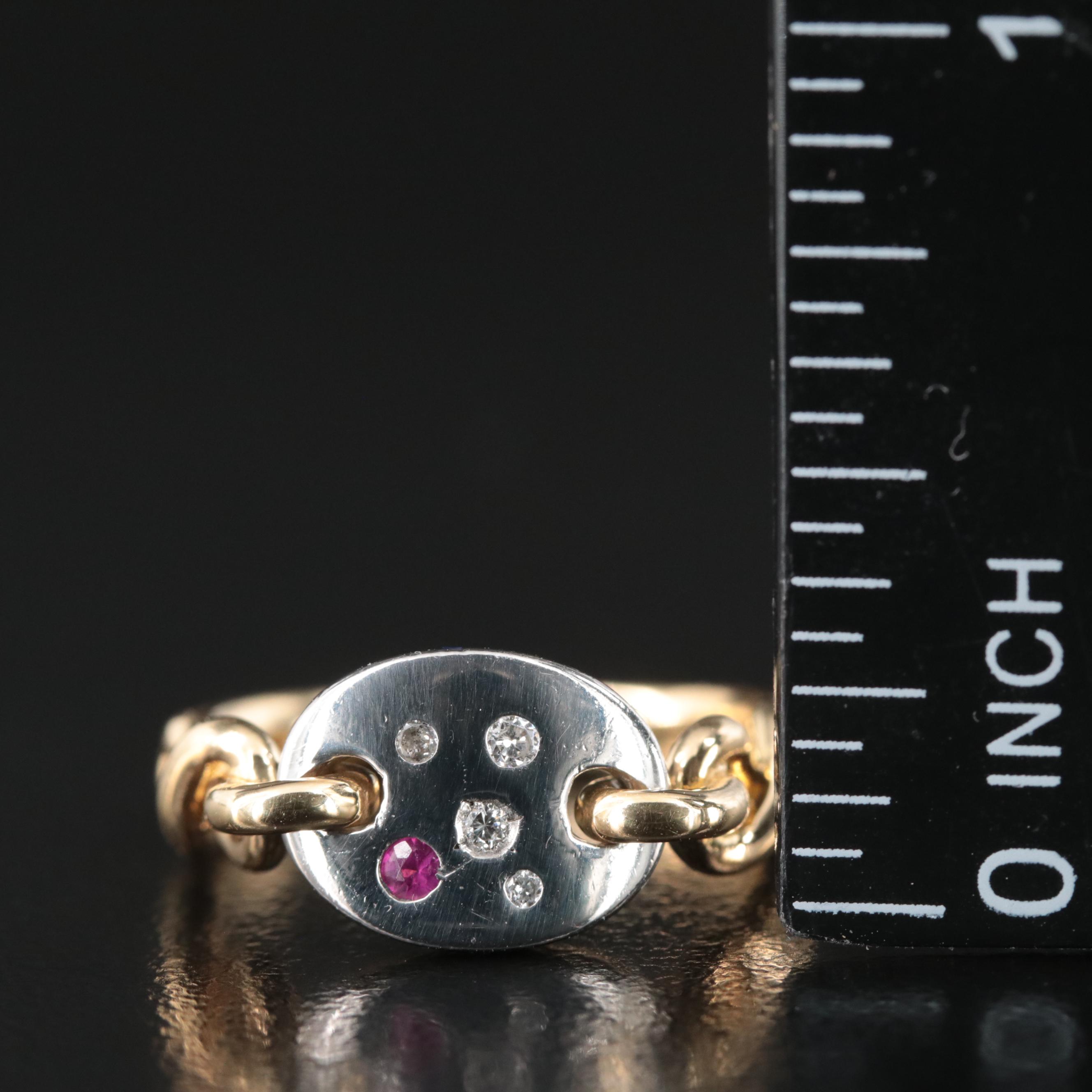 Platinum and 14K Diamond and Ruby Ring with Infinity Shoulders