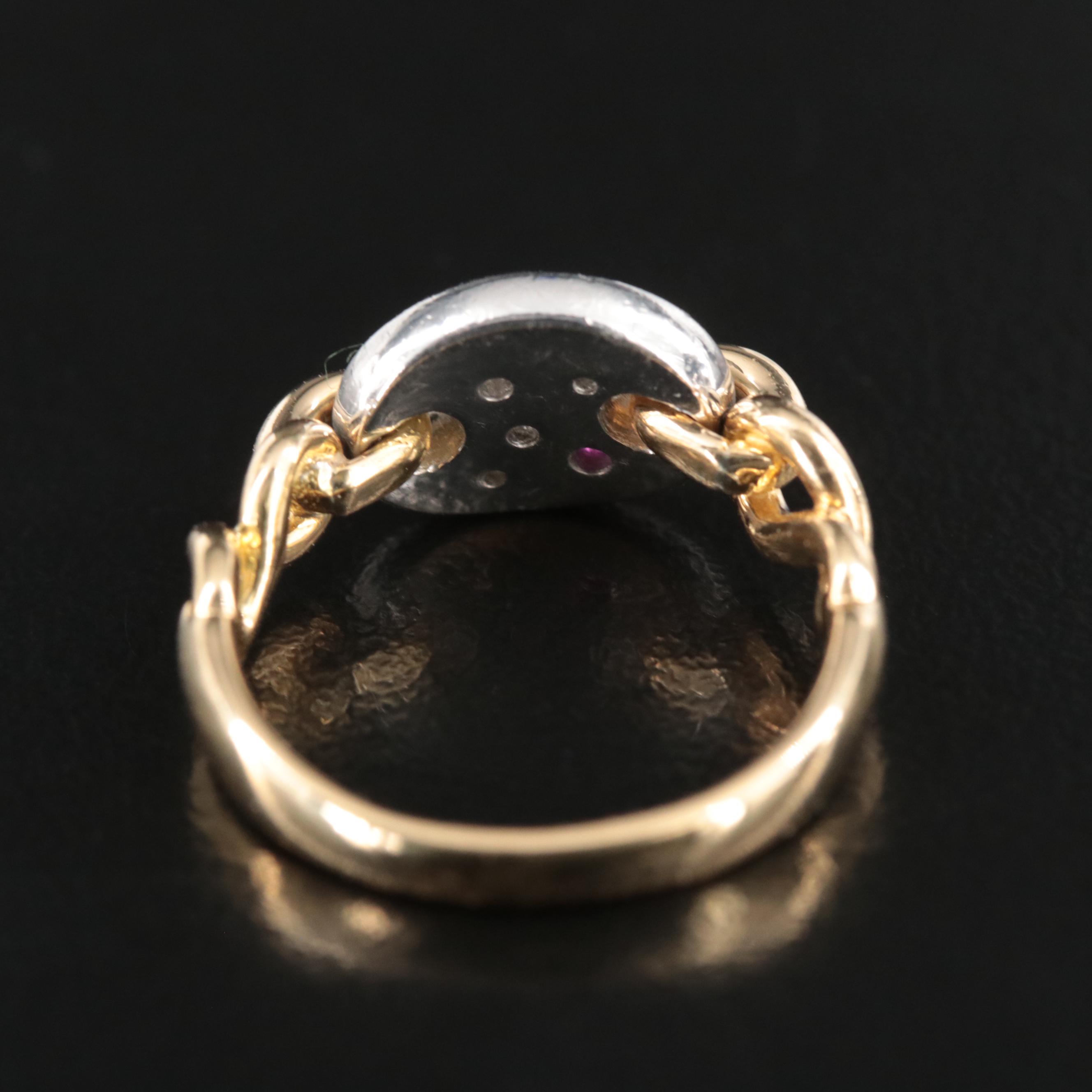 Platinum and 14K Diamond and Ruby Ring with Infinity Shoulders