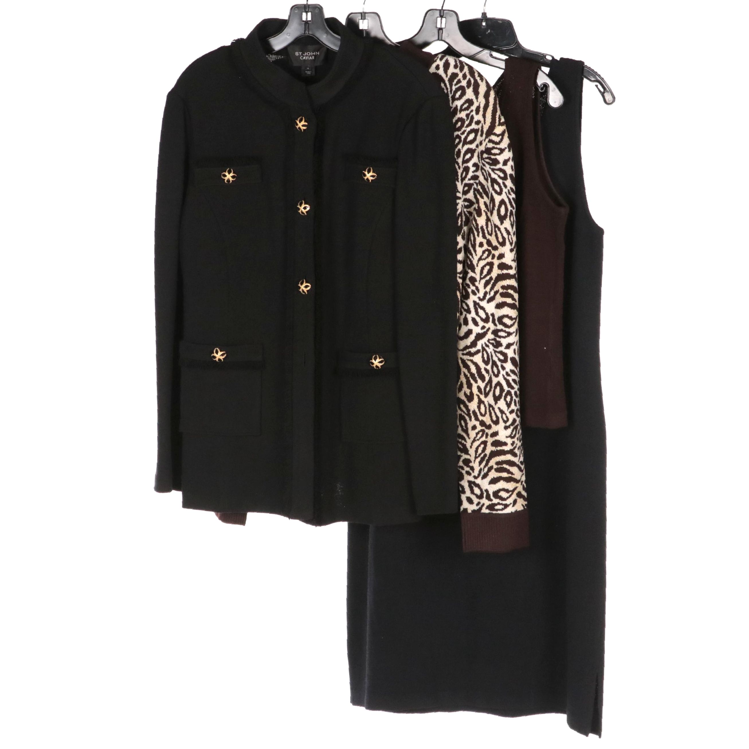 St. John Tank, Animal Print Sweater, Sleeveless Midi Dress and Blazer, With Tags