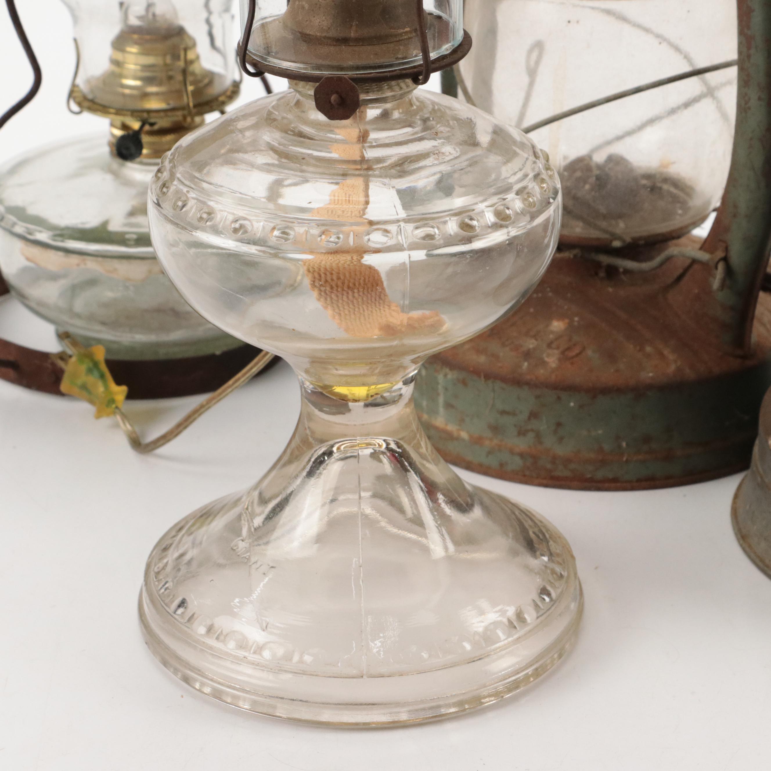 Giant Oil Lamp with Dietz and Embury Mfg. Co. Oil Lanterns & Converted Oil Lamp