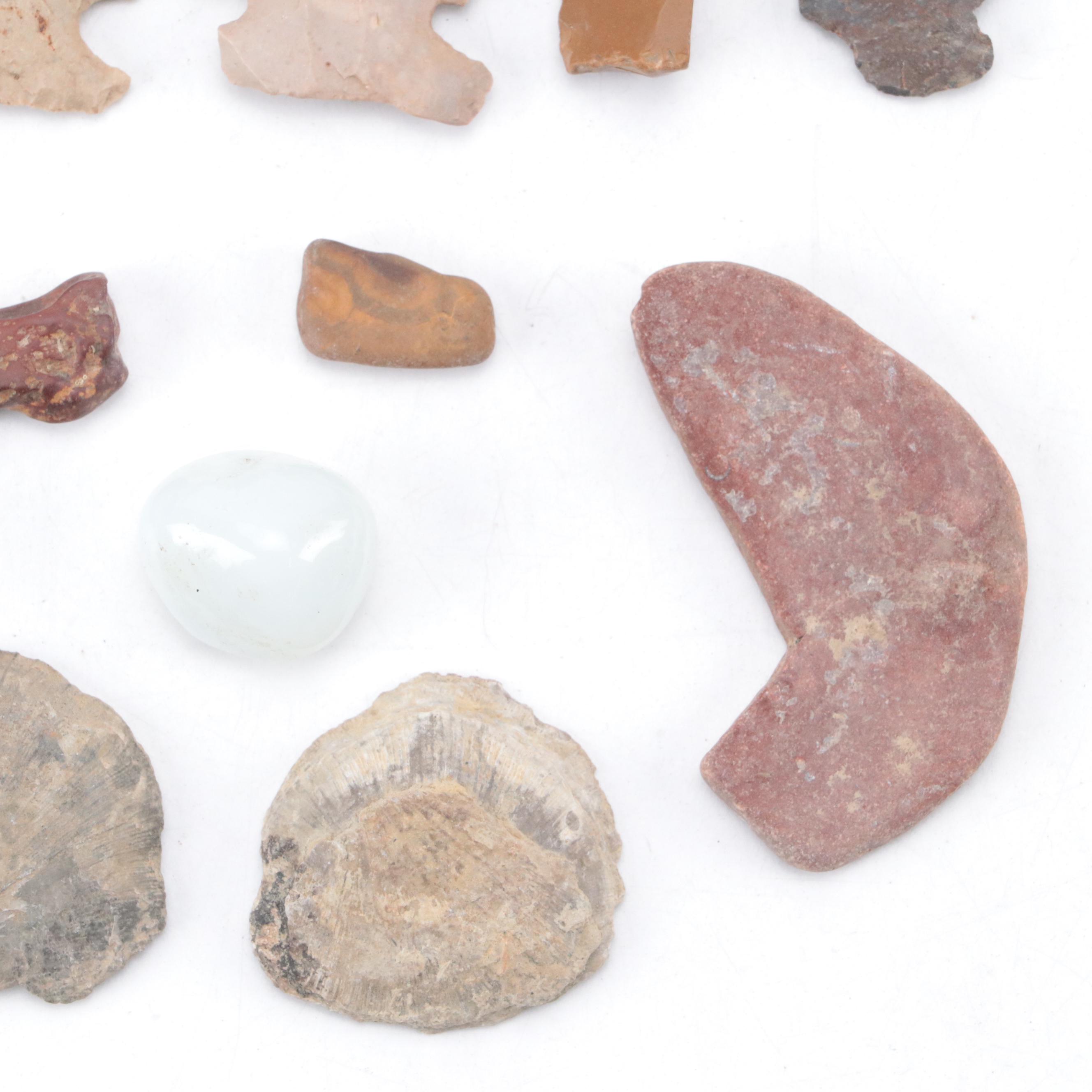 Knapped Stone Projectile Points With Polished Orthoceras