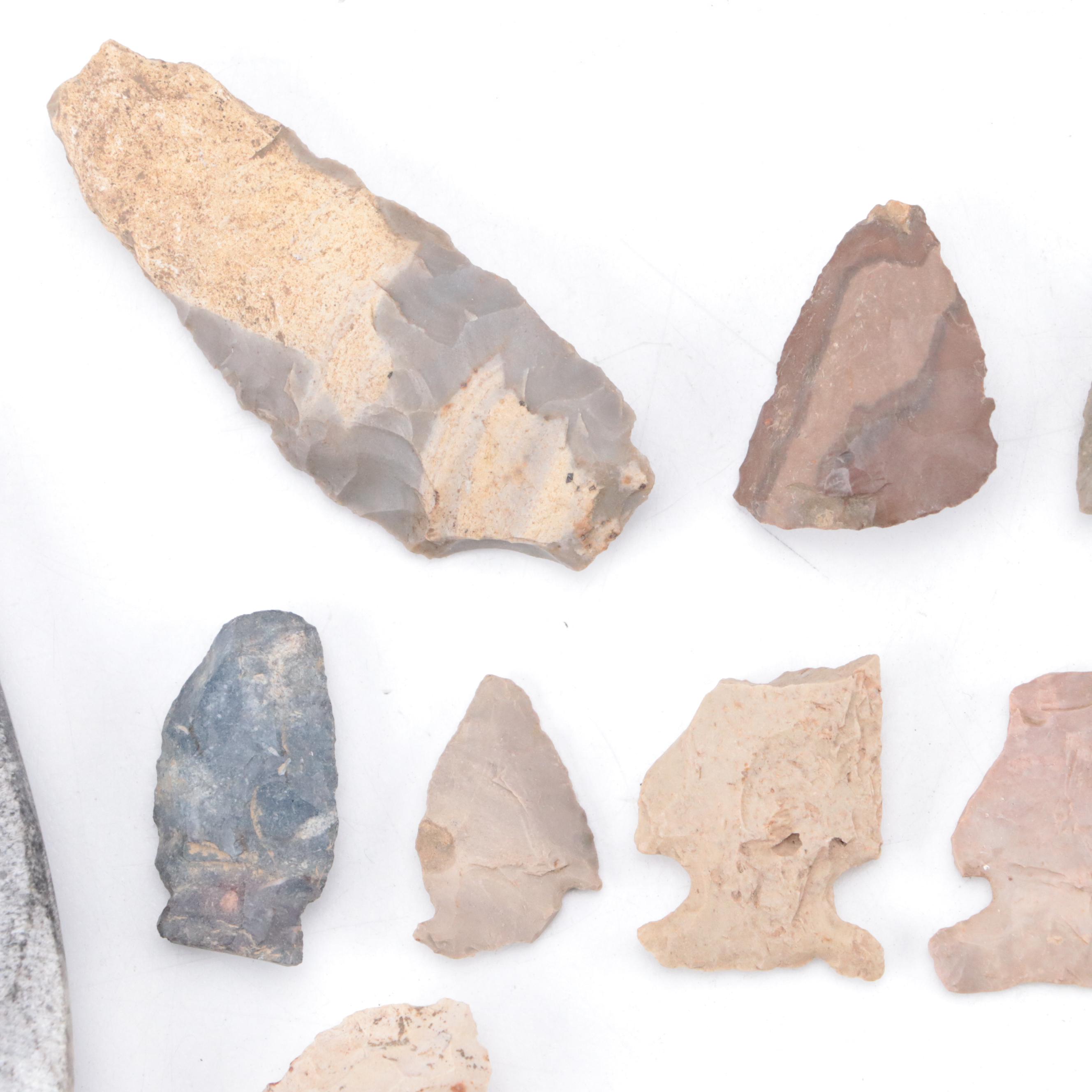 Knapped Stone Projectile Points With Polished Orthoceras