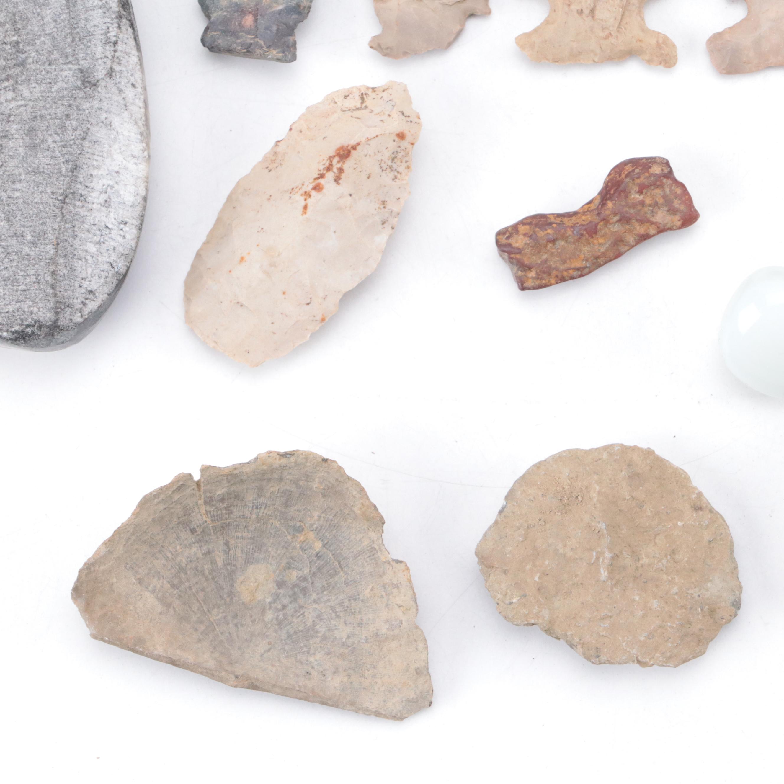 Knapped Stone Projectile Points With Polished Orthoceras