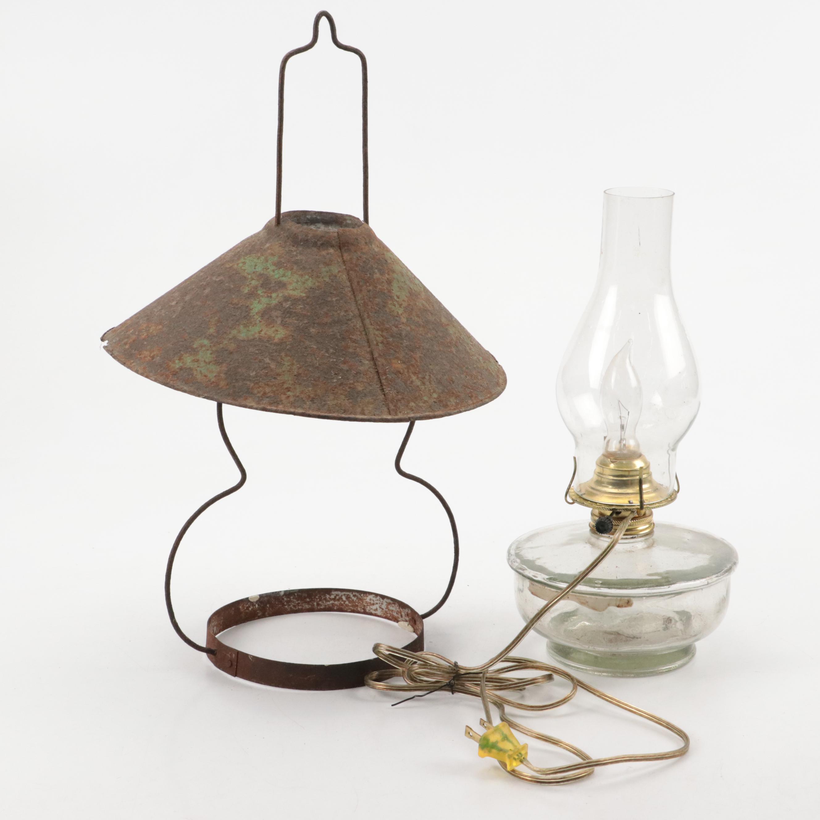 Giant Oil Lamp with Dietz and Embury Mfg. Co. Oil Lanterns & Converted Oil Lamp