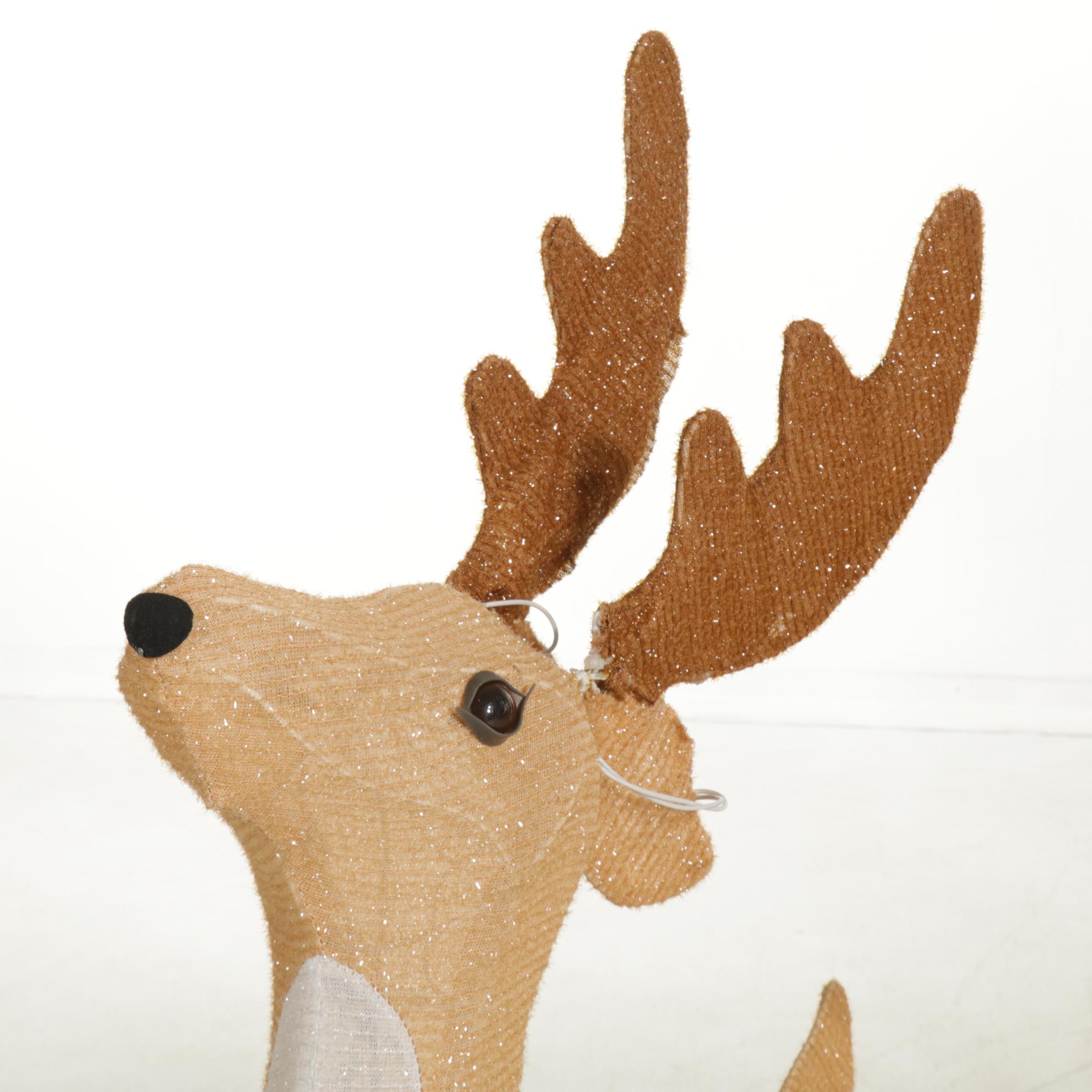 Santa, Sleigh and Reindeer, Illuminated Fabric Over Wire Outdoor Display