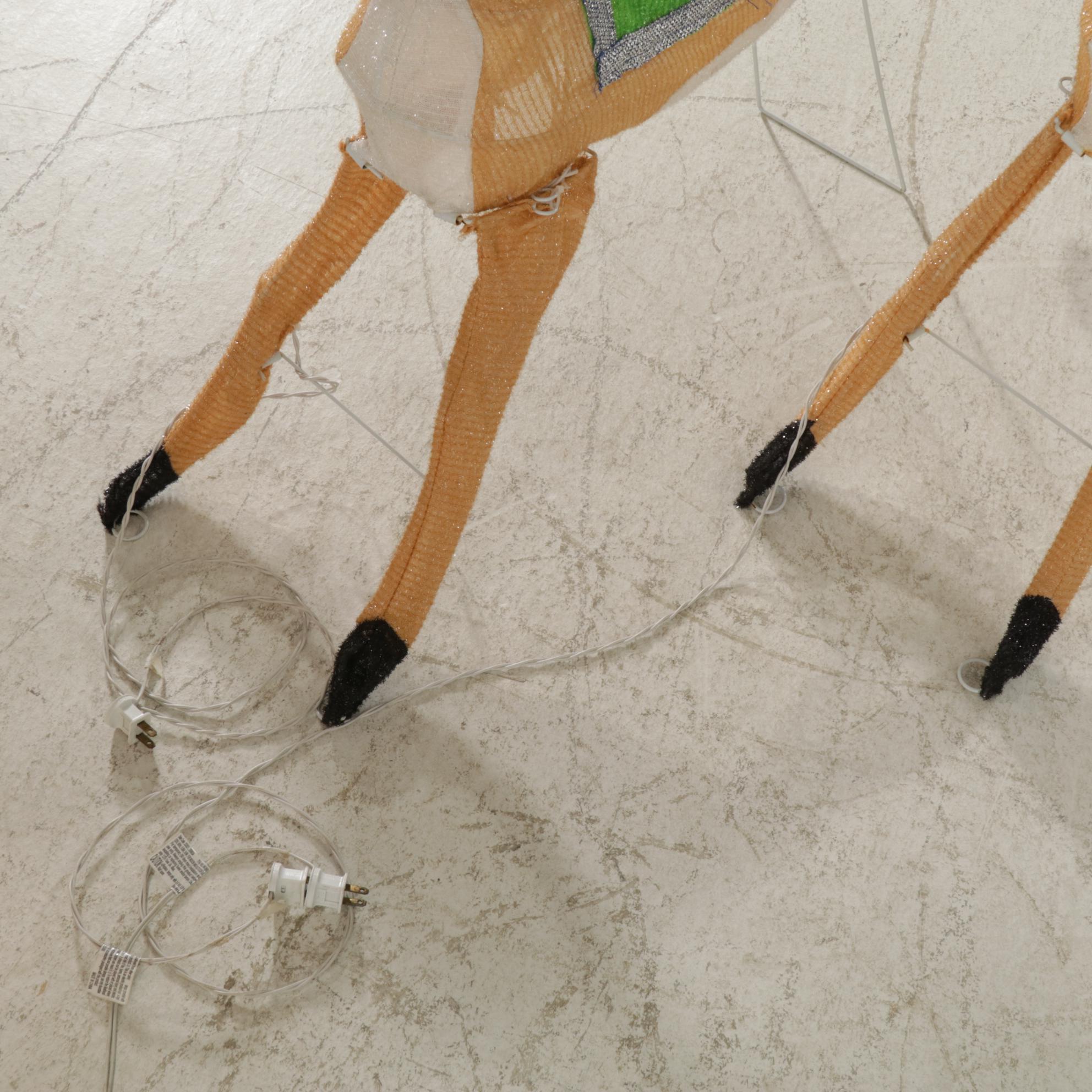 Santa, Sleigh and Reindeer, Illuminated Fabric Over Wire Outdoor Display