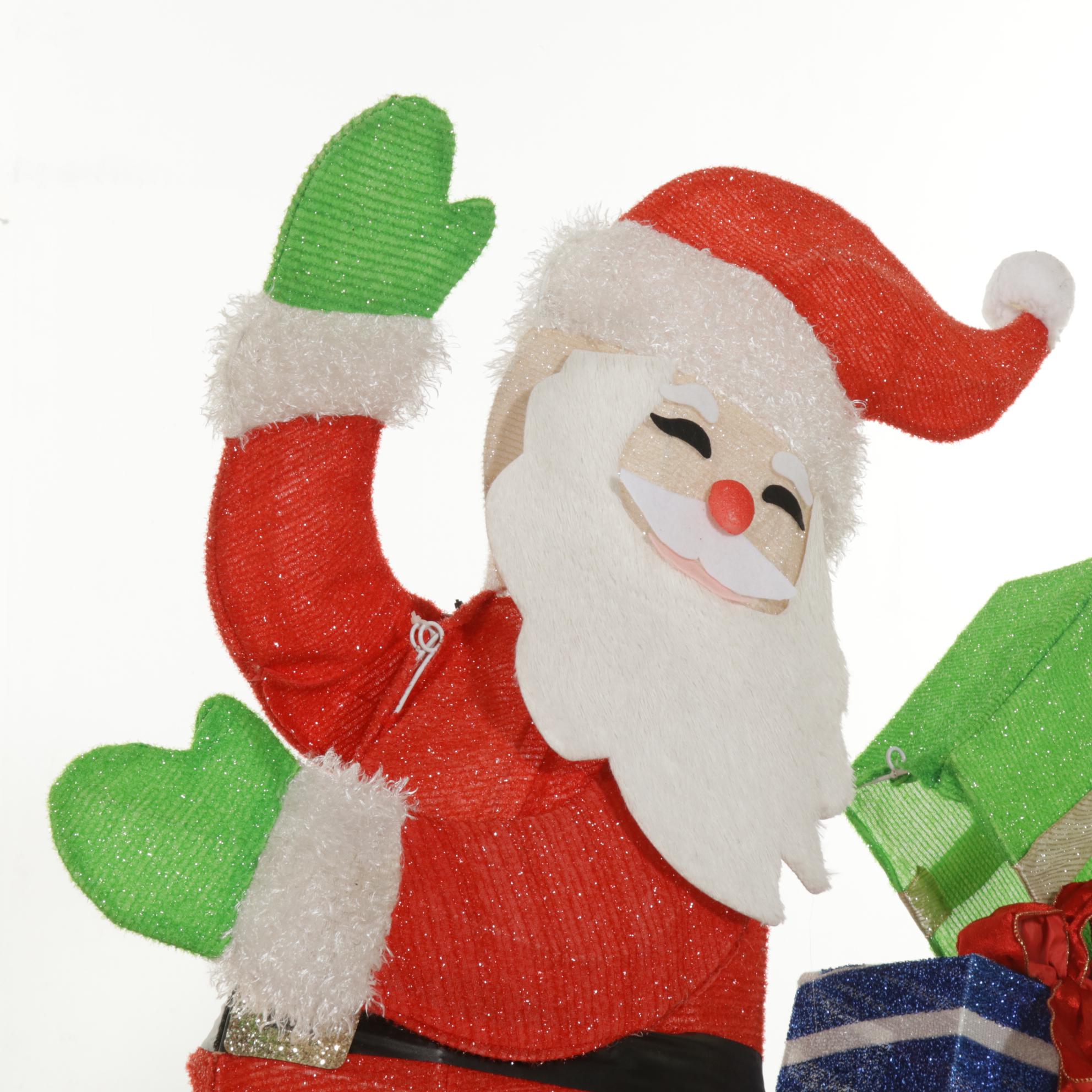 Santa, Sleigh and Reindeer, Illuminated Fabric Over Wire Outdoor Display