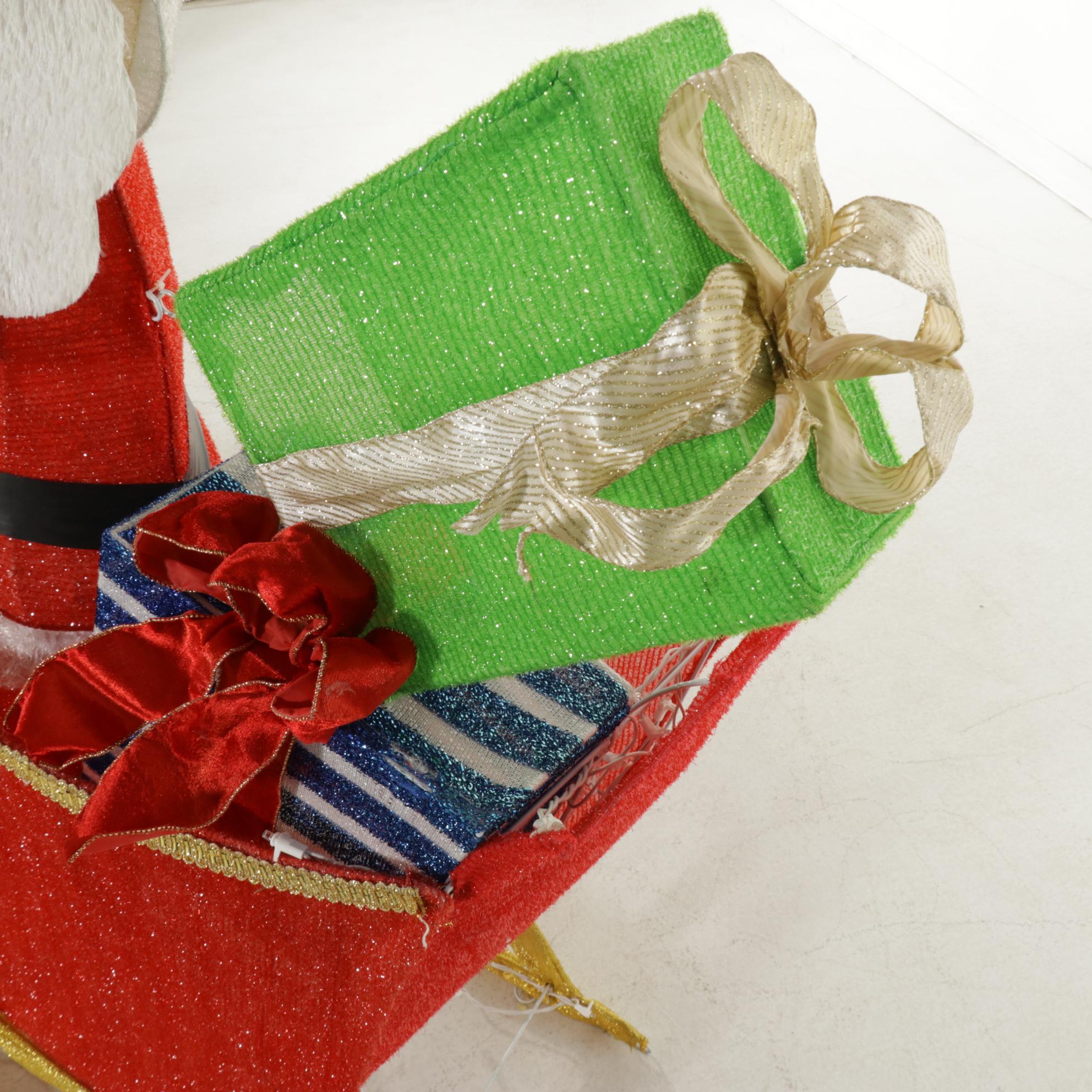 Santa, Sleigh and Reindeer, Illuminated Fabric Over Wire Outdoor Display