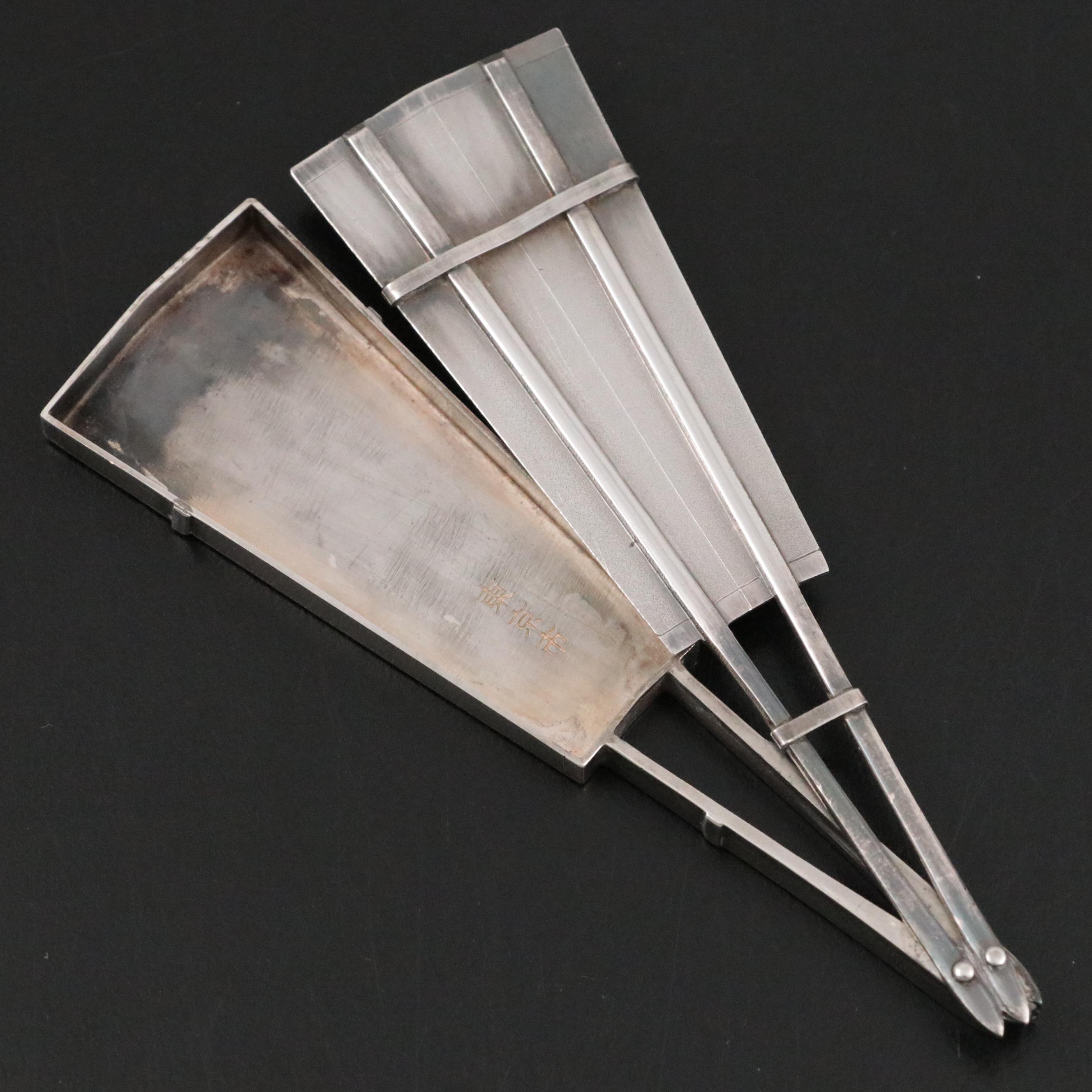 Hattori Kintaro Japanese Sterling Fan Form Box With Silver Plate Boxes