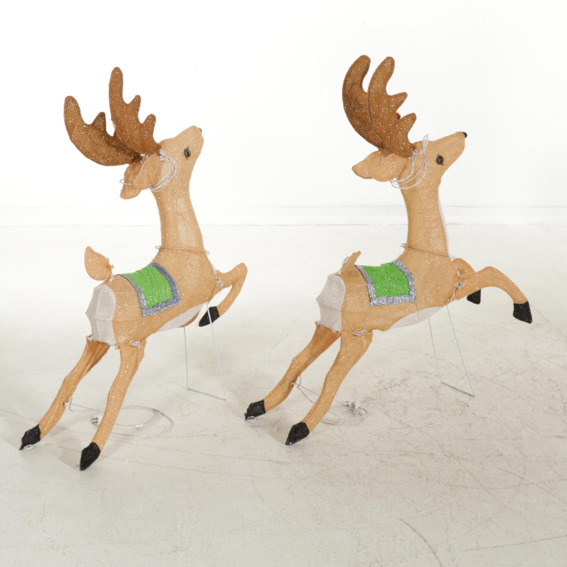 Santa, Sleigh and Reindeer, Illuminated Fabric Over Wire Outdoor Display