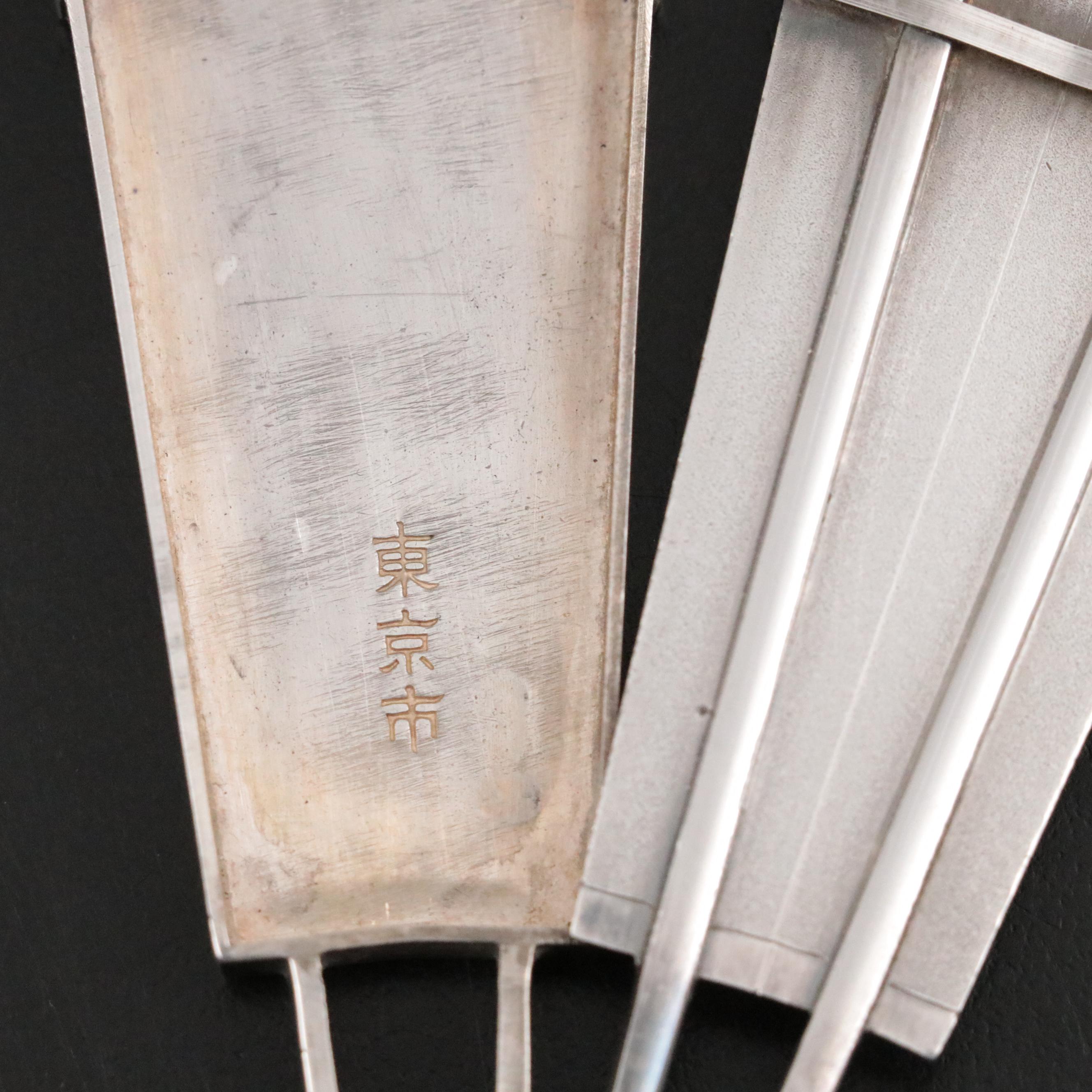 Hattori Kintaro Japanese Sterling Fan Form Box With Silver Plate Boxes