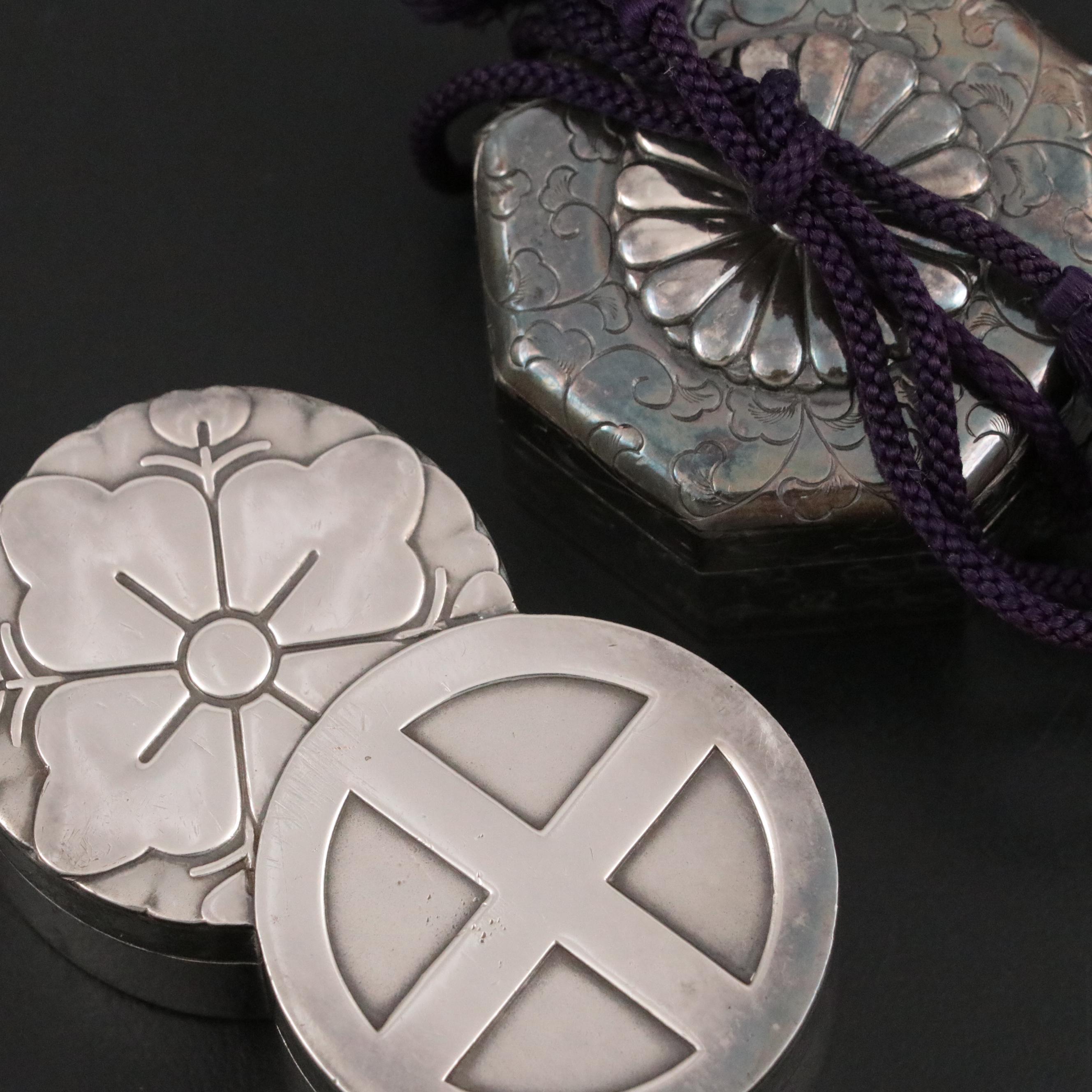 Hattori Kintaro Japanese Sterling Fan Form Box With Silver Plate Boxes