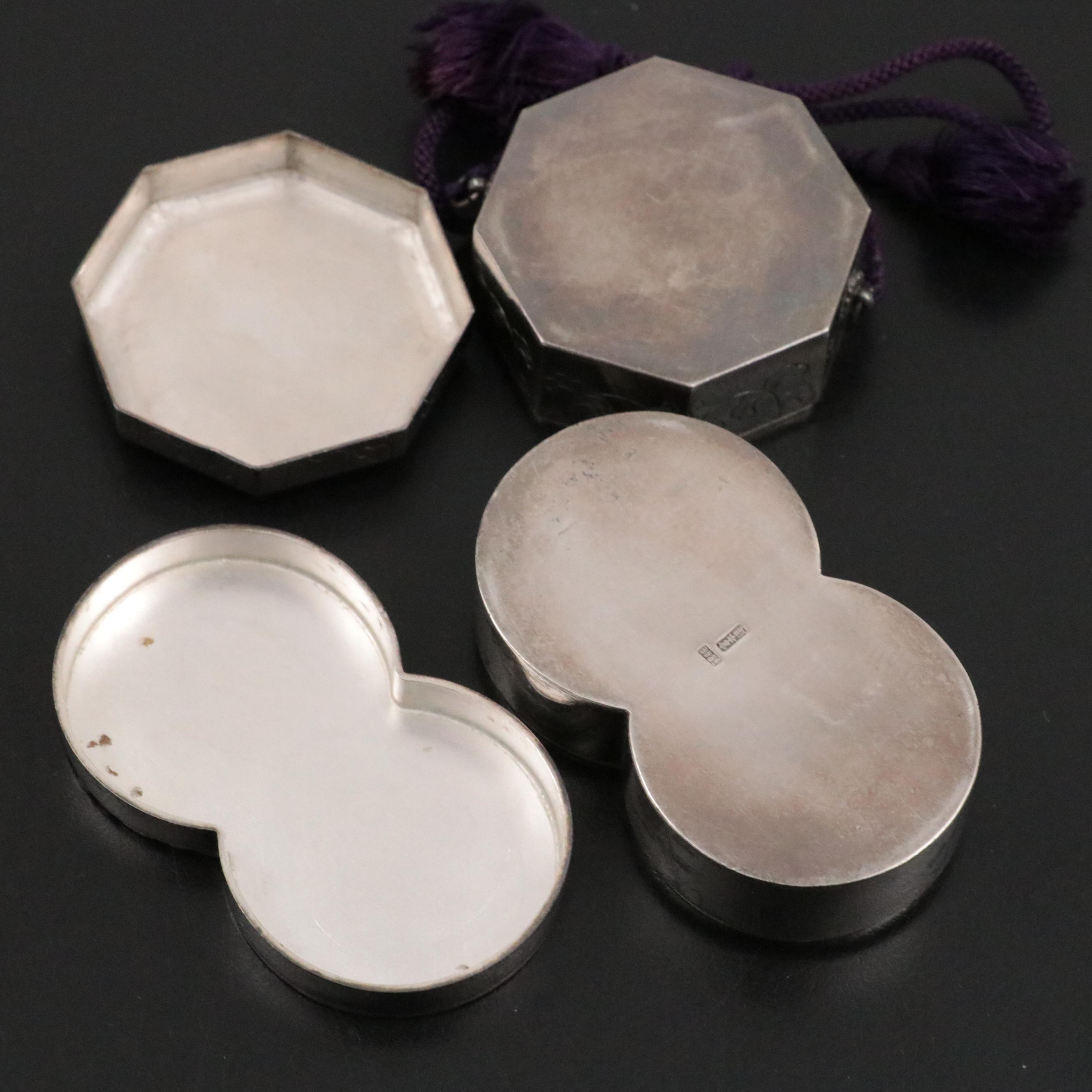 Hattori Kintaro Japanese Sterling Fan Form Box With Silver Plate Boxes