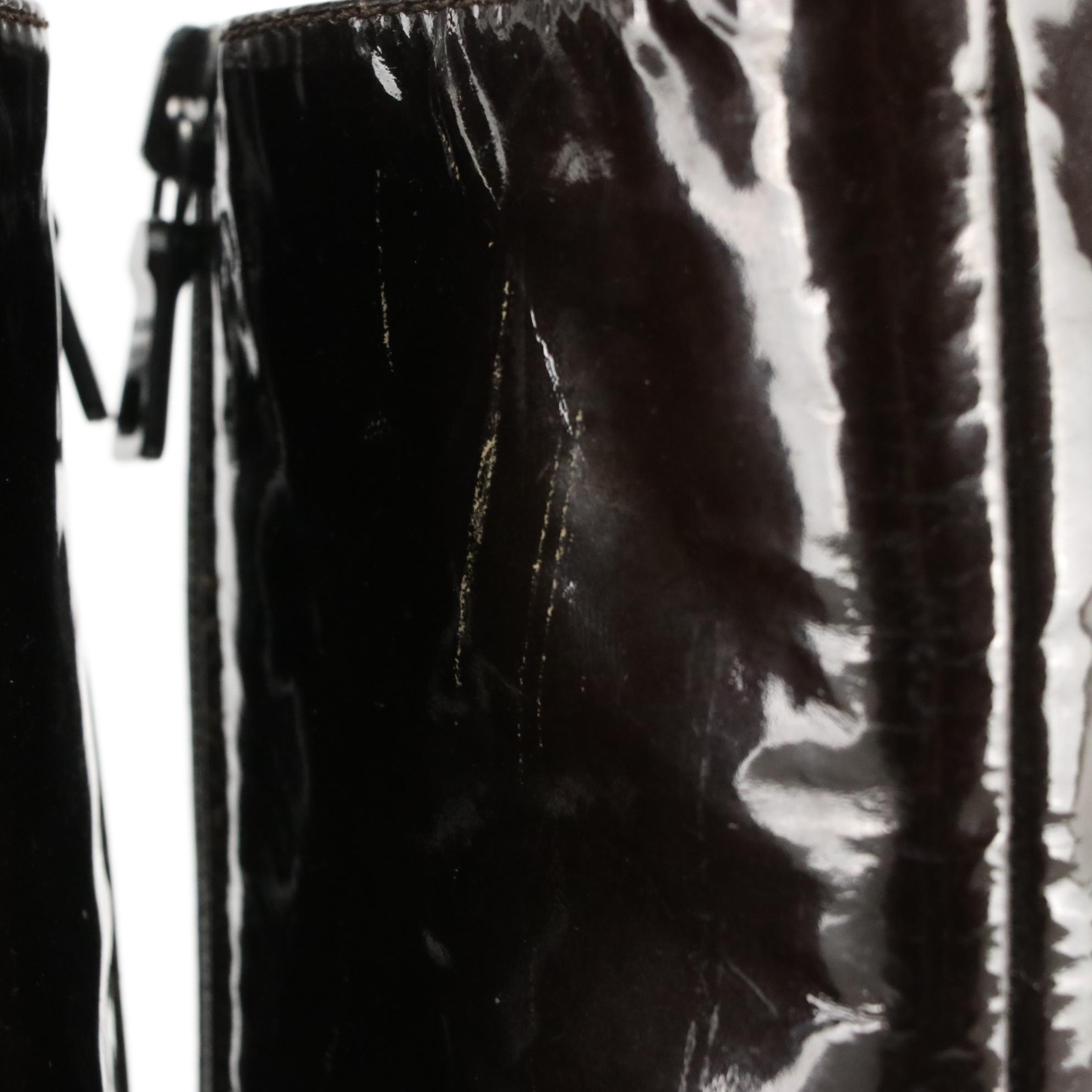 Prada Brown Patent Leather Square Toe Zip Boots