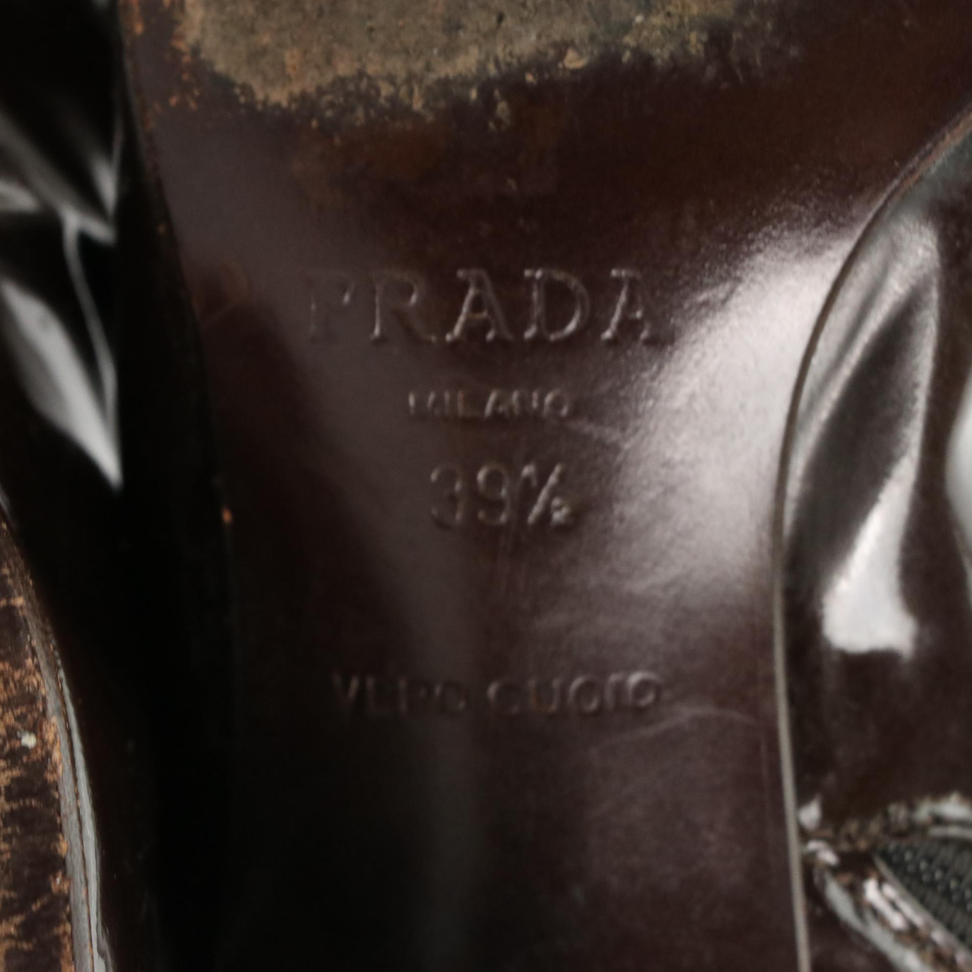 Prada Brown Patent Leather Square Toe Zip Boots