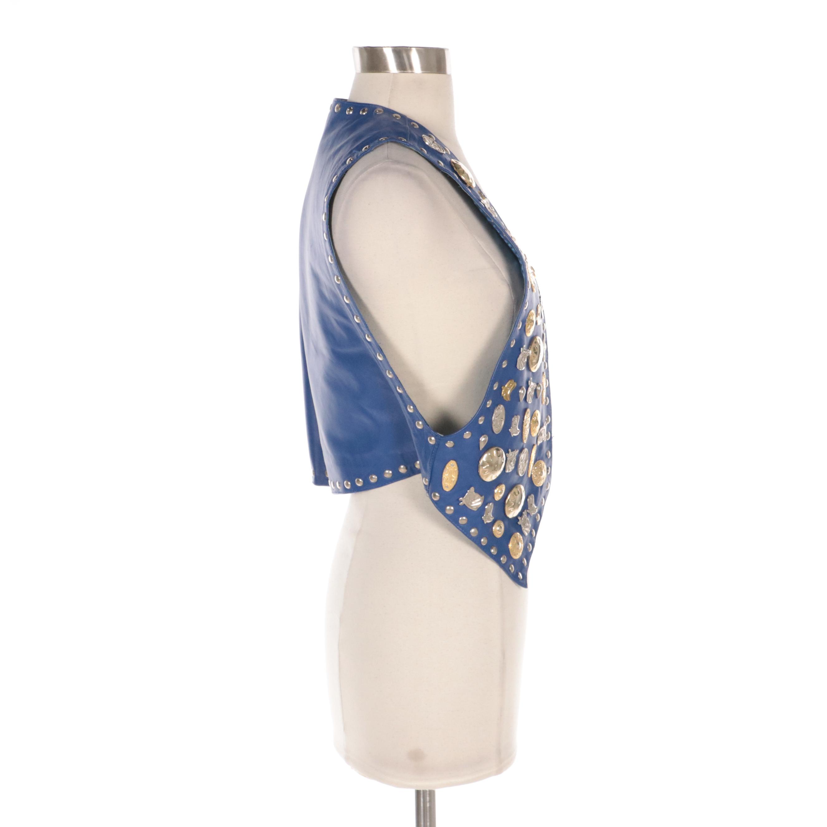 Western Fashion Los Angeles Studded Blue Leather Western Vest