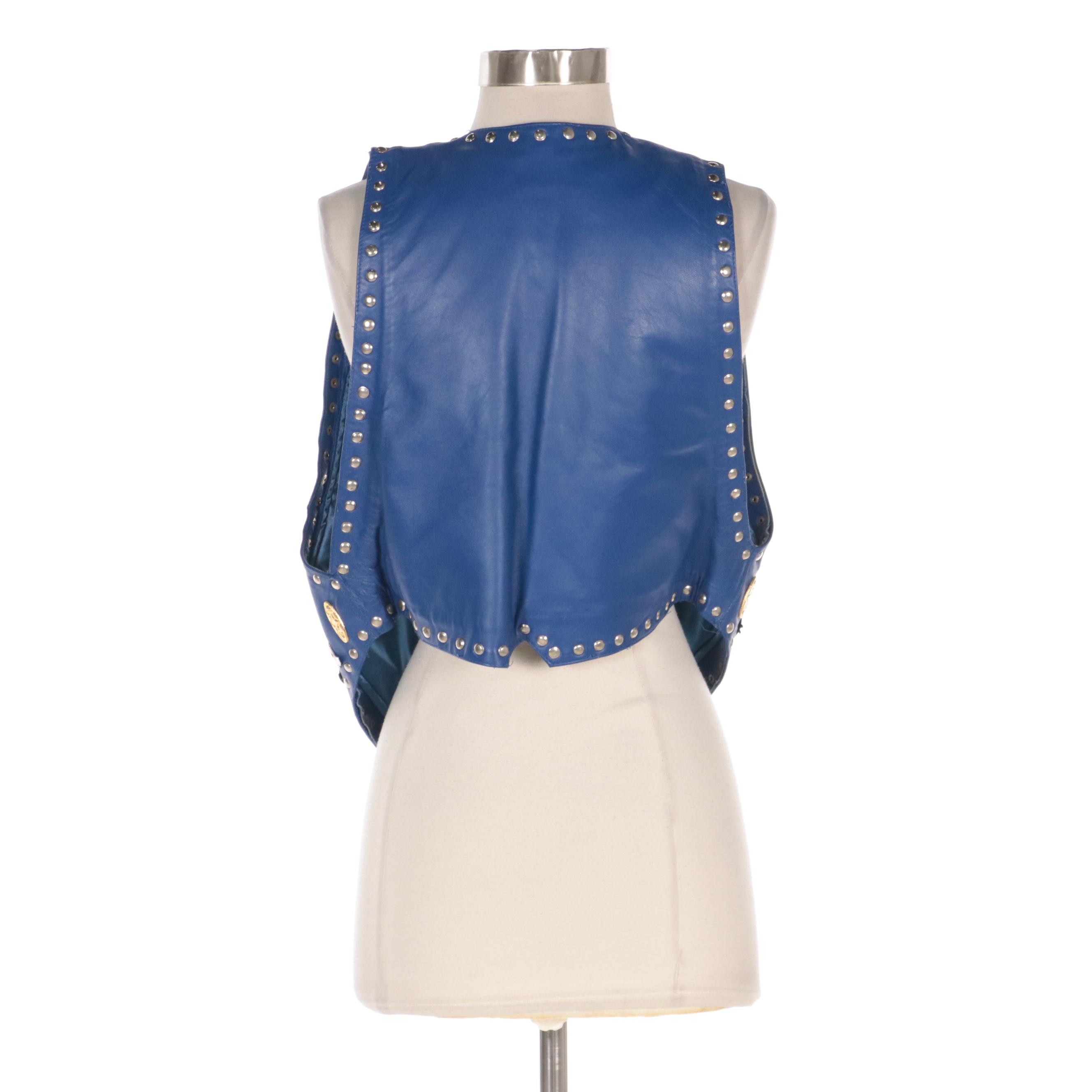 Western Fashion Los Angeles Studded Blue Leather Western Vest
