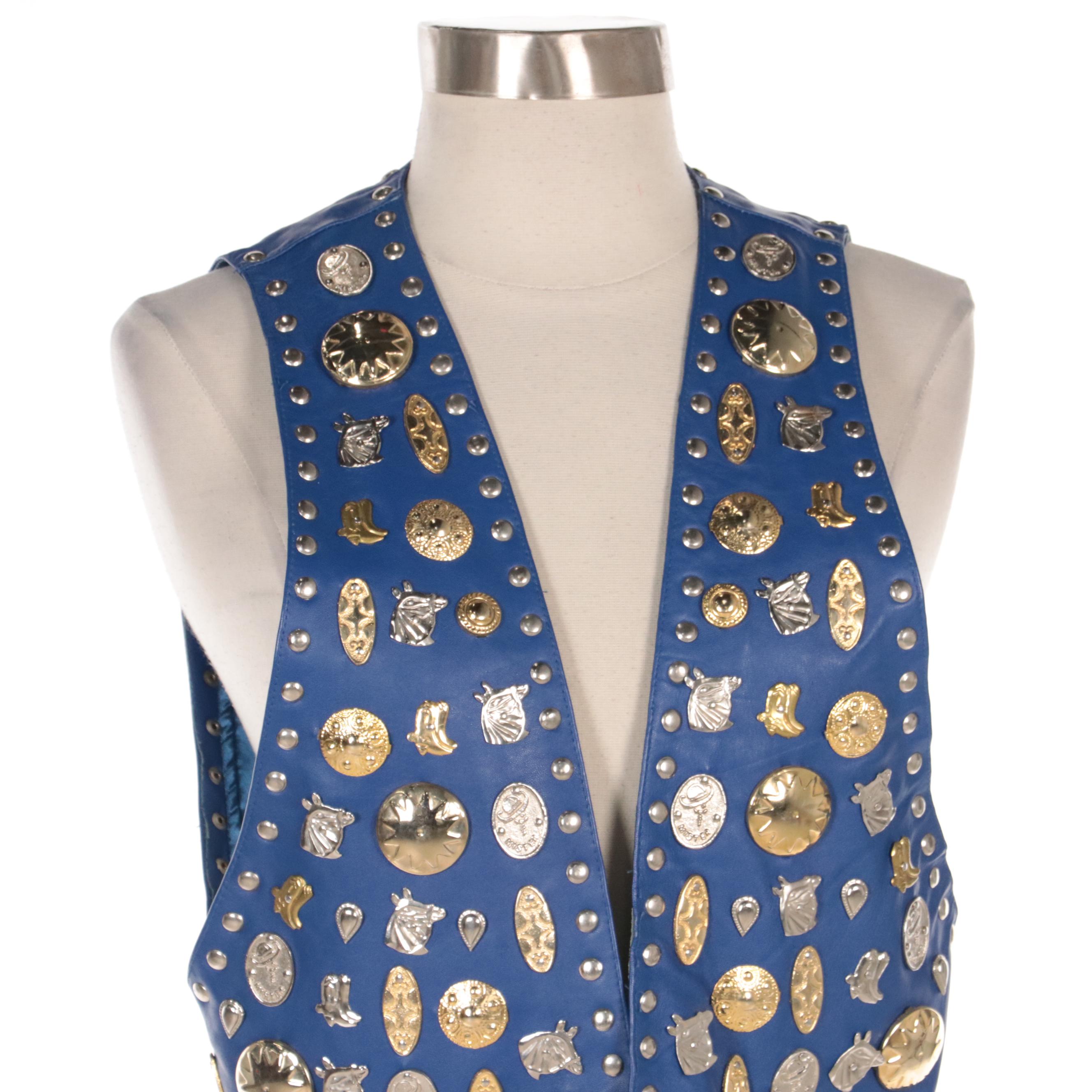 Western Fashion Los Angeles Studded Blue Leather Western Vest