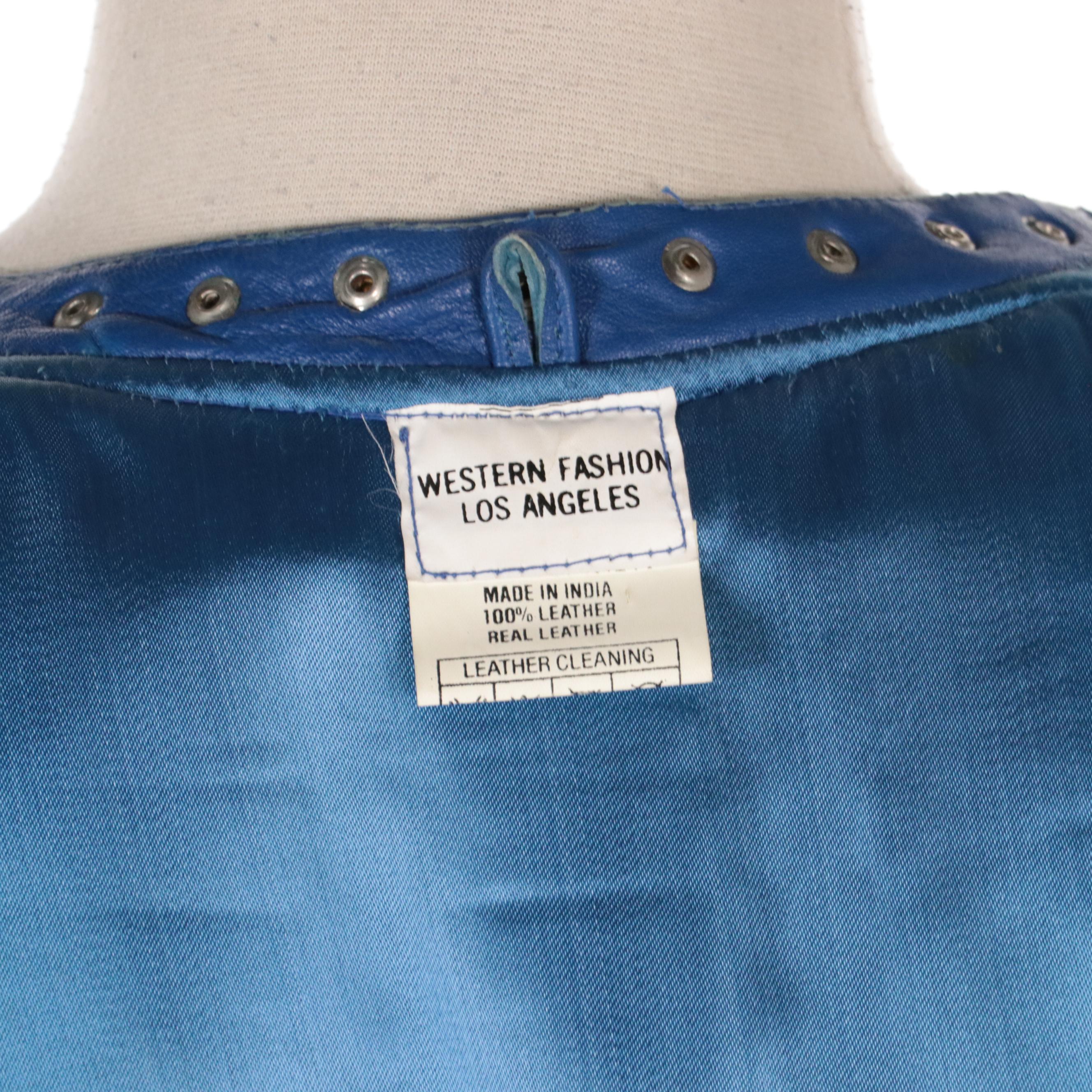 Western Fashion Los Angeles Studded Blue Leather Western Vest