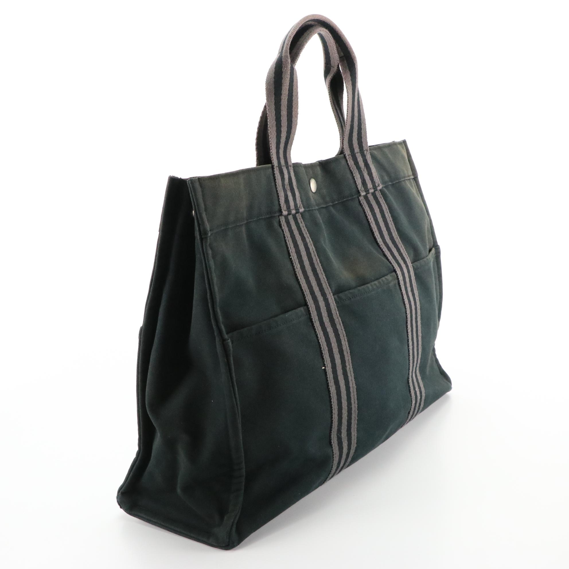 Hermès Black/Grey Fourre Tout GM Tote Bag in Cotton Canvas