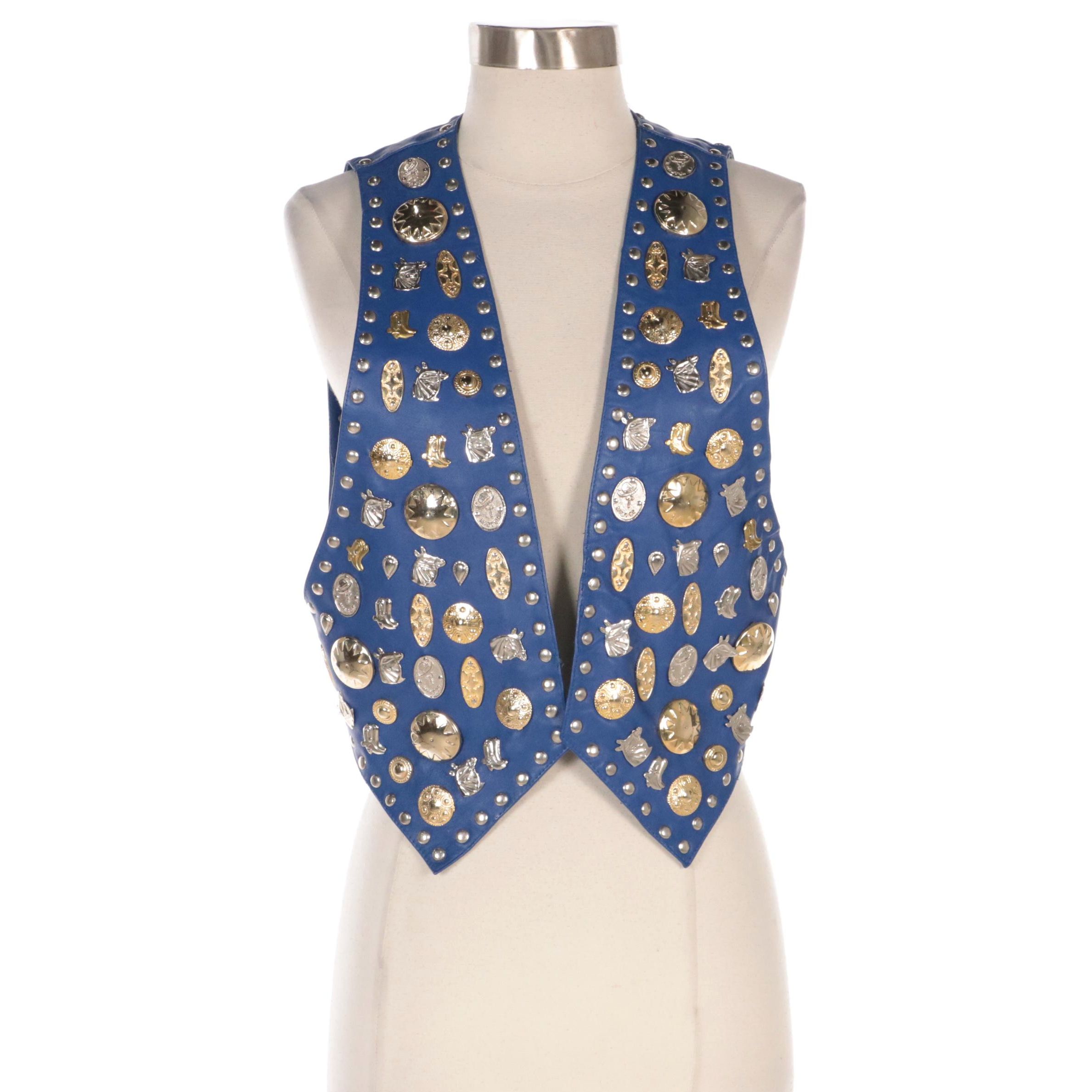 Western Fashion Los Angeles Studded Blue Leather Western Vest