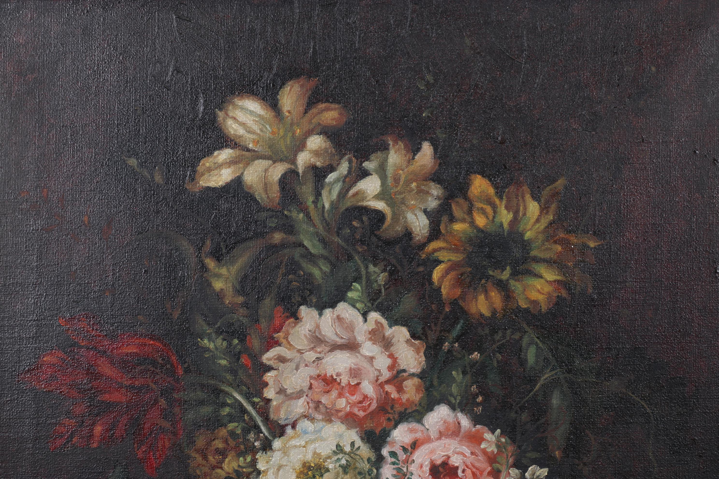 Dutch Style Floral Bouquet Still Life Oil Painting, Late 19th/Early 20th Century