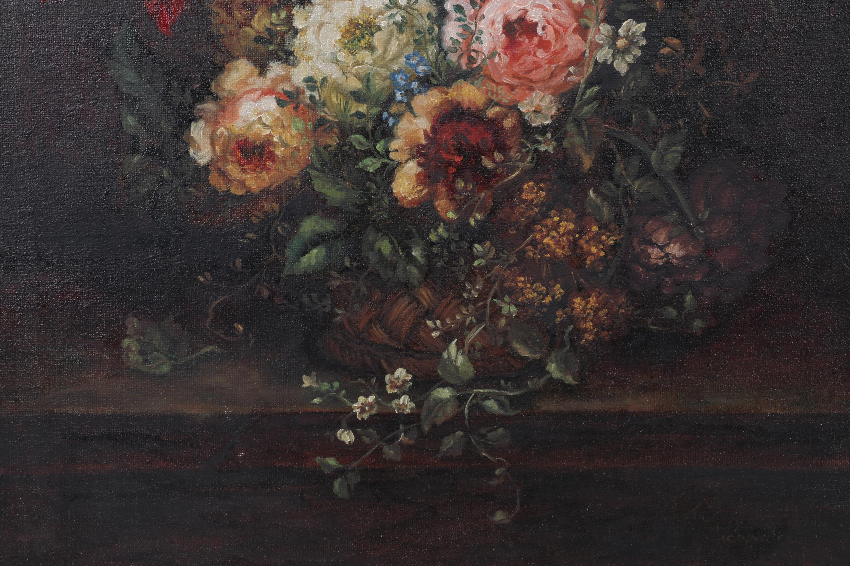 Dutch Style Floral Bouquet Still Life Oil Painting, Late 19th/Early 20th Century