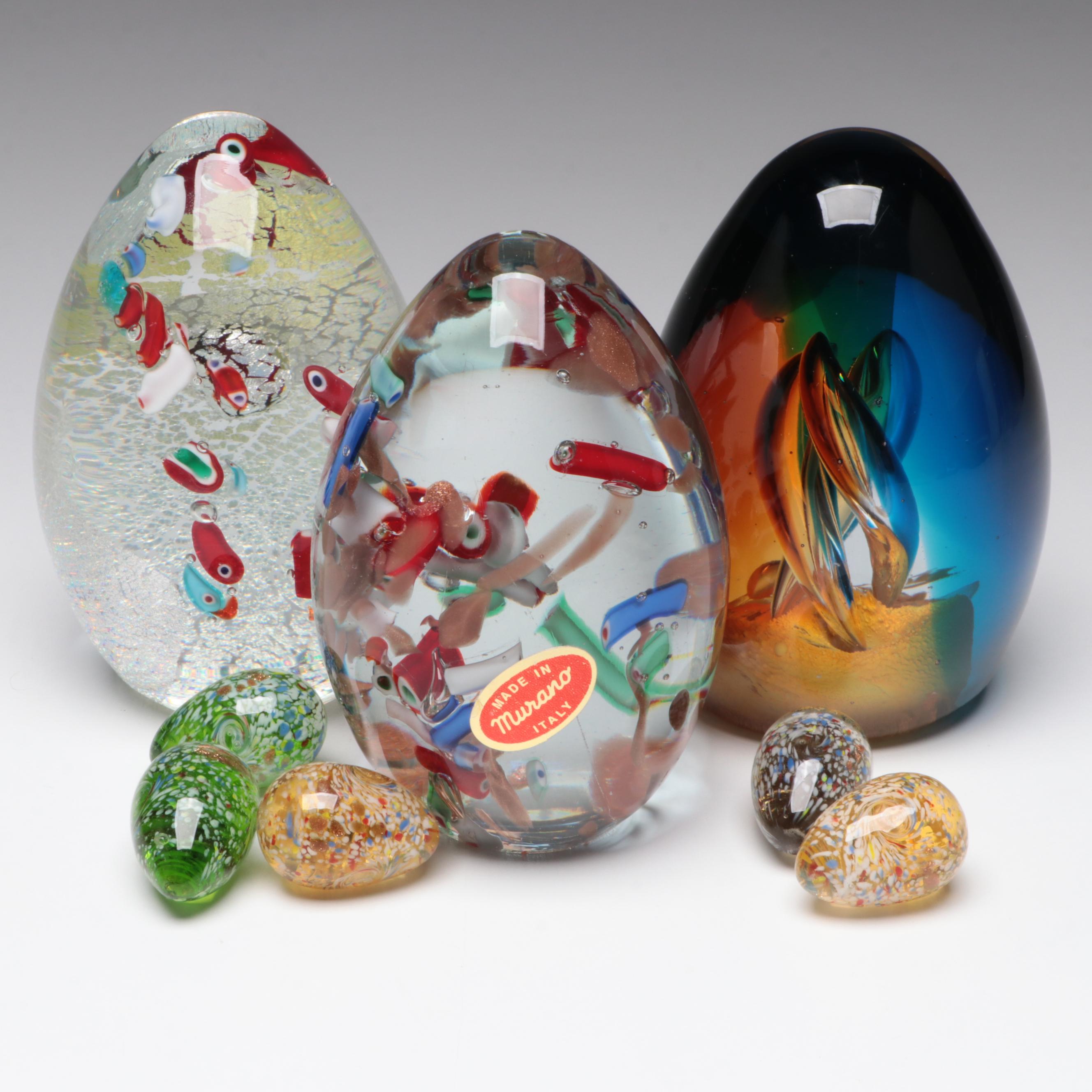Murano Handmade Art Glass Egg Paperweights