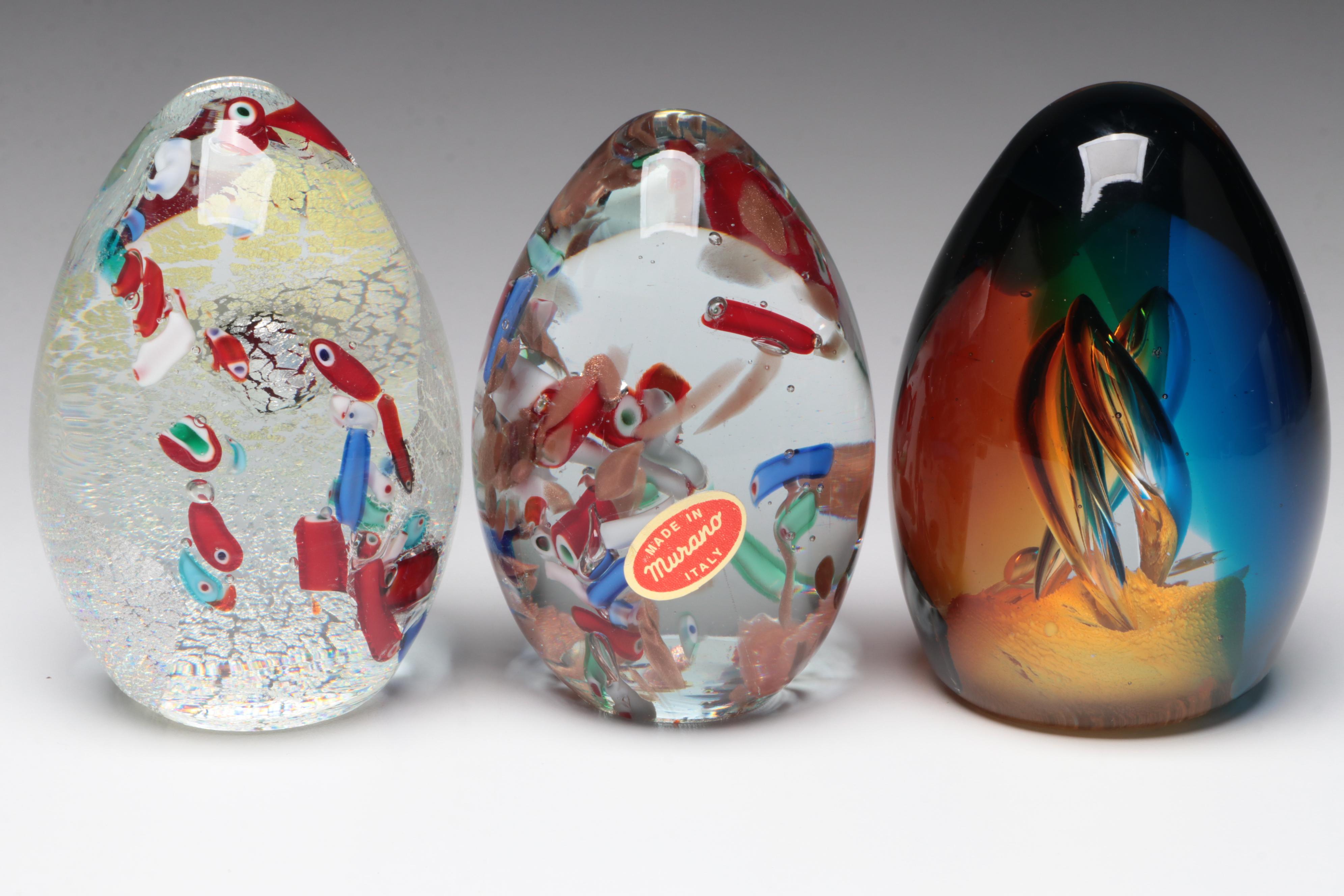Murano Handmade Art Glass Egg Paperweights